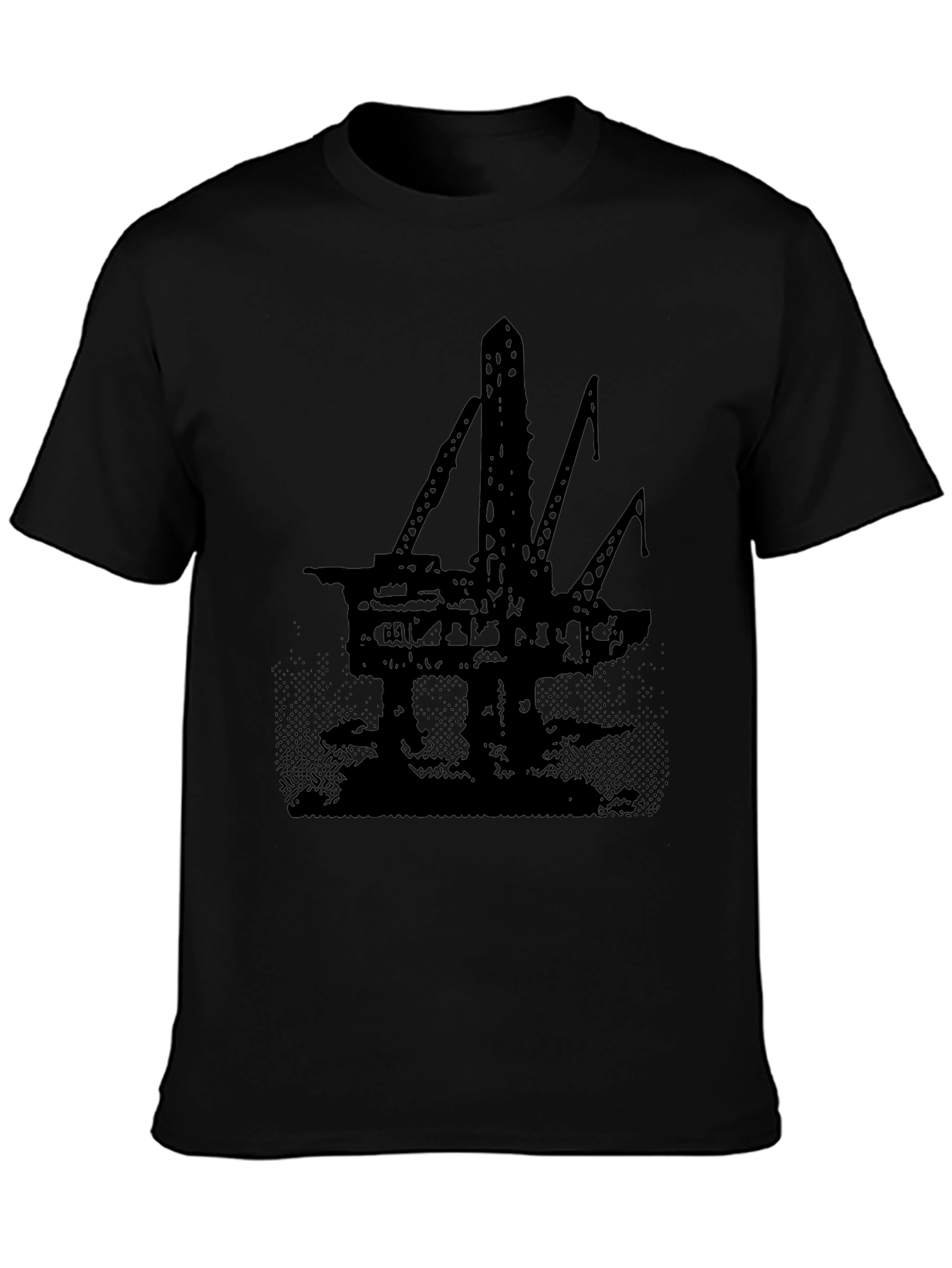 Oil Rig Graphic Tee - Black Cotton T-Shirt