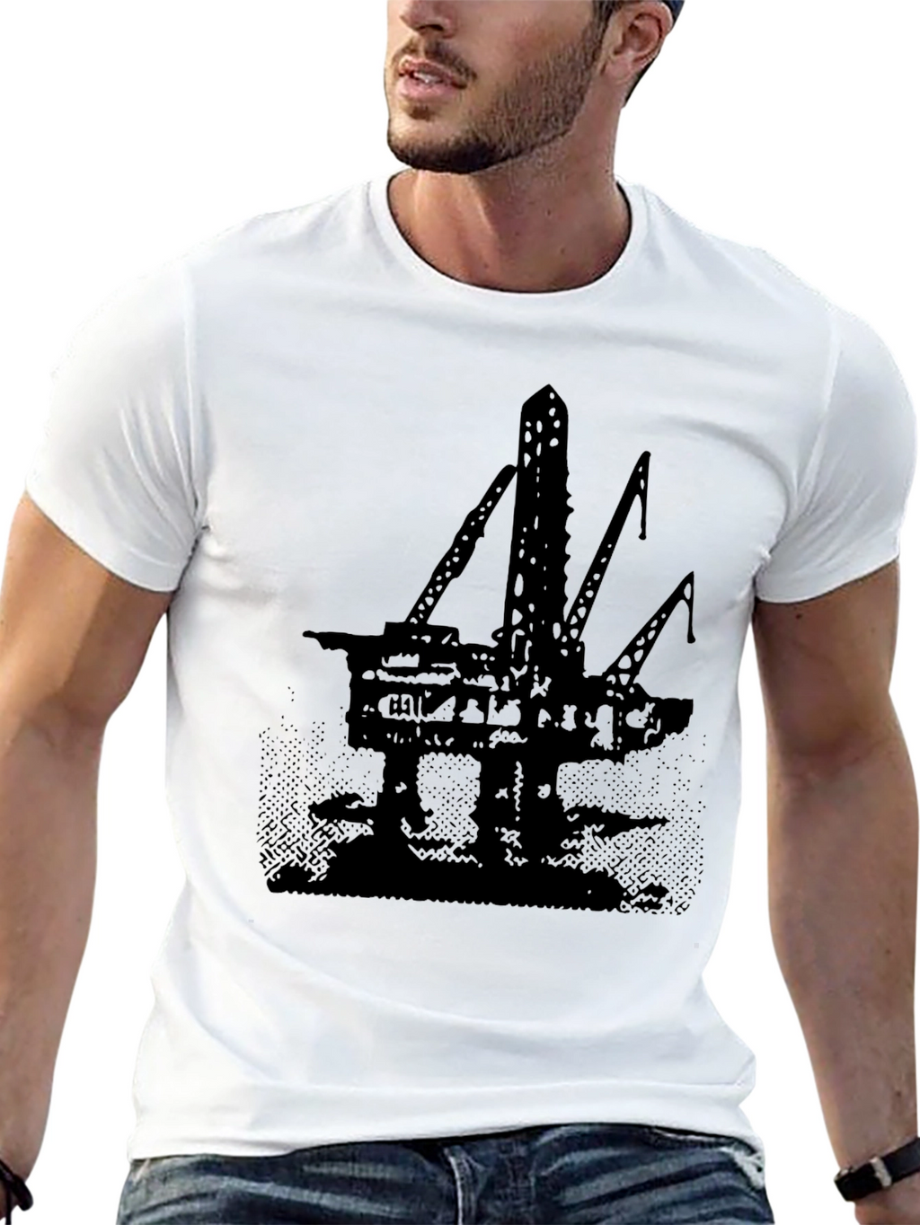 Oil Rig Graphic Tee - Black Cotton T-Shirt