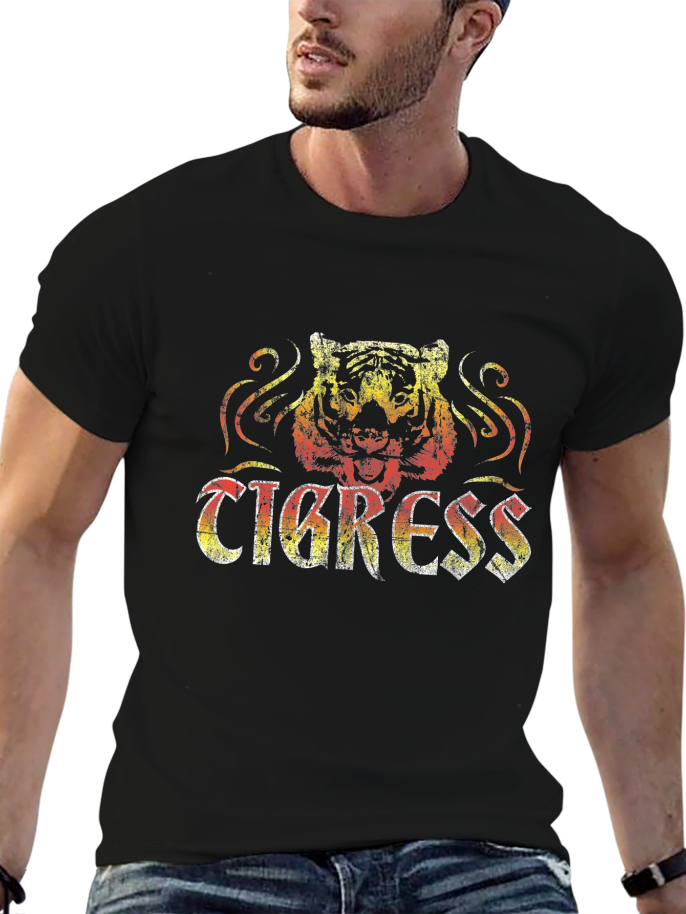 Tigress Graphic Print Black Tee