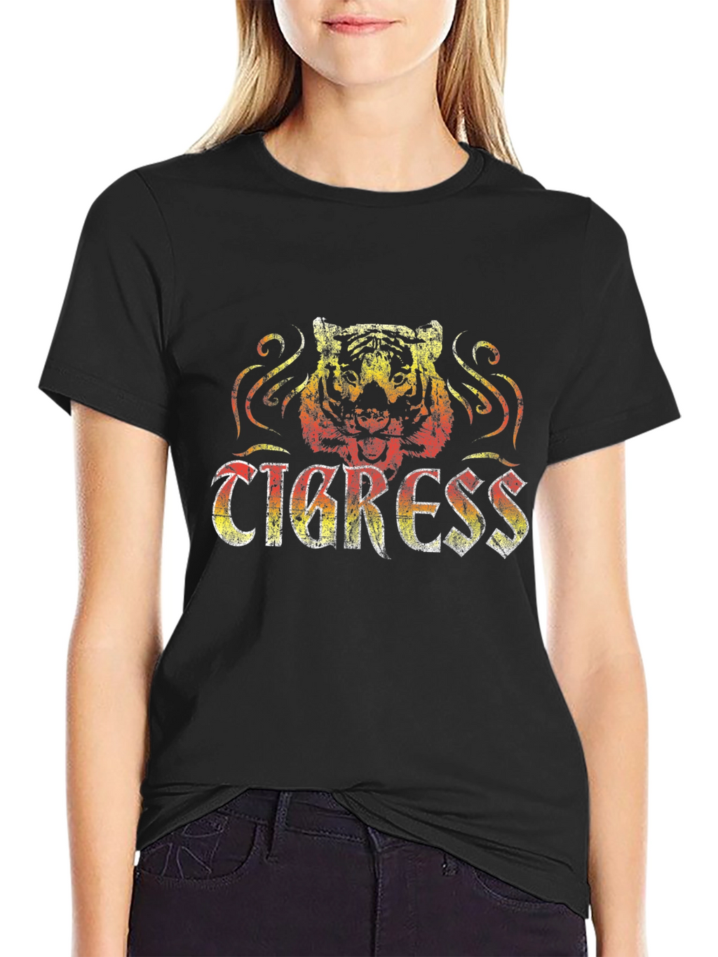 Tigress Graphic Print Black Tee