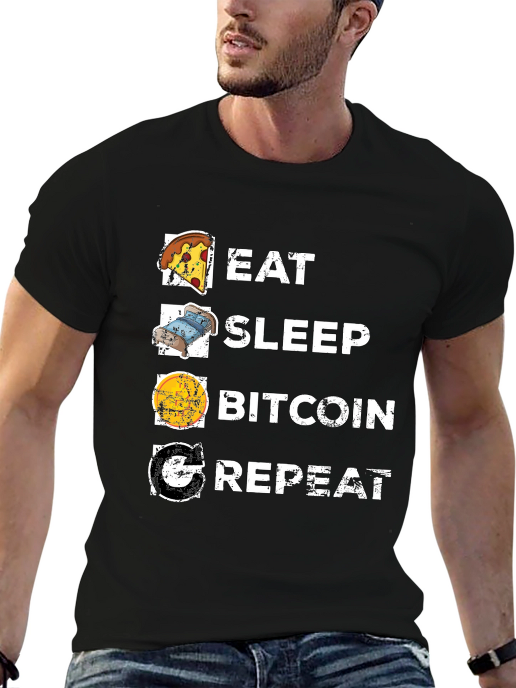 Eat Sleep Bitcoin Repeat Black T-Shirt