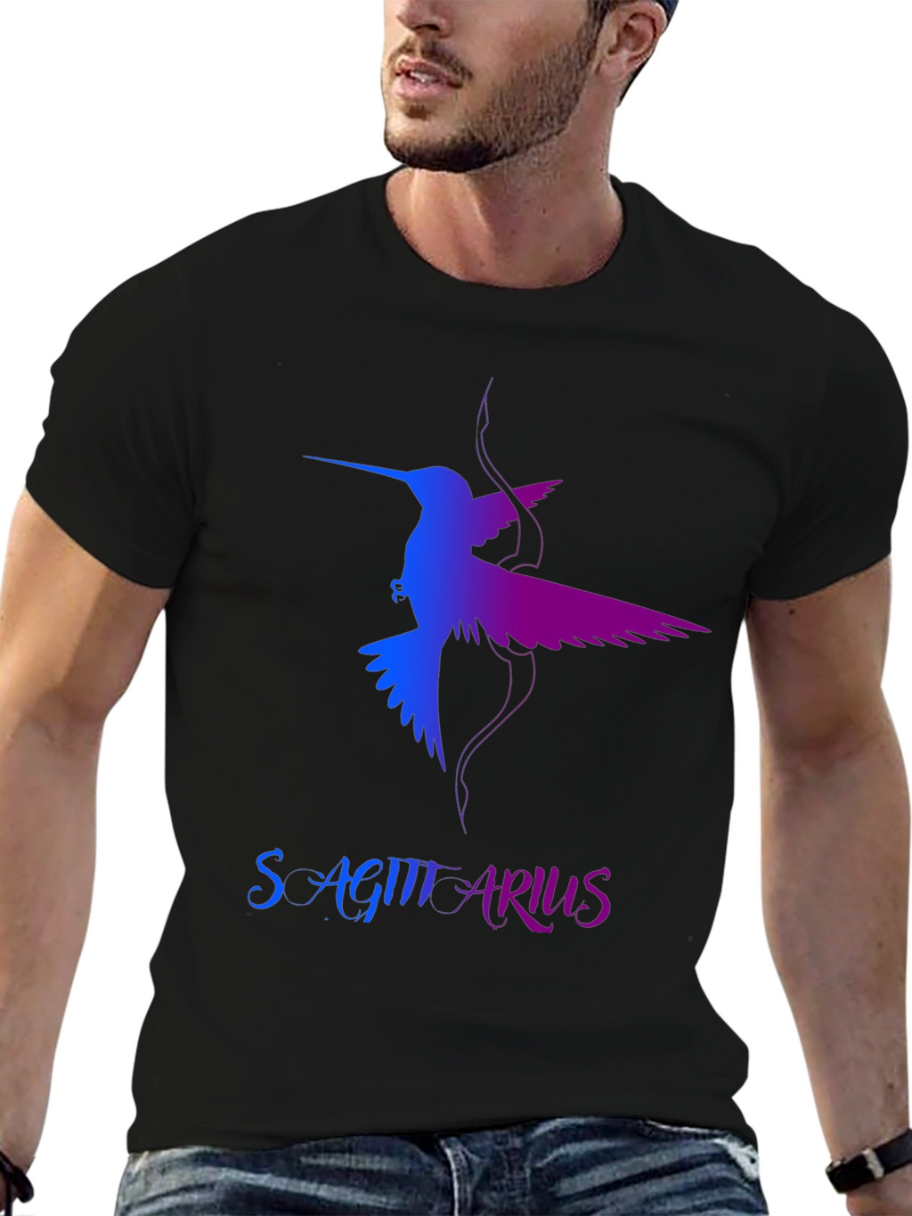 Sagittarius Hummingbird Graphic Tee - Black
