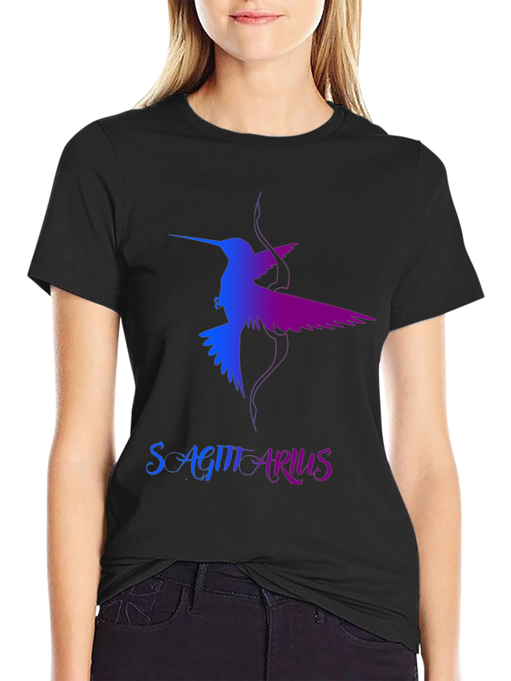 Sagittarius Hummingbird Graphic Tee - Black