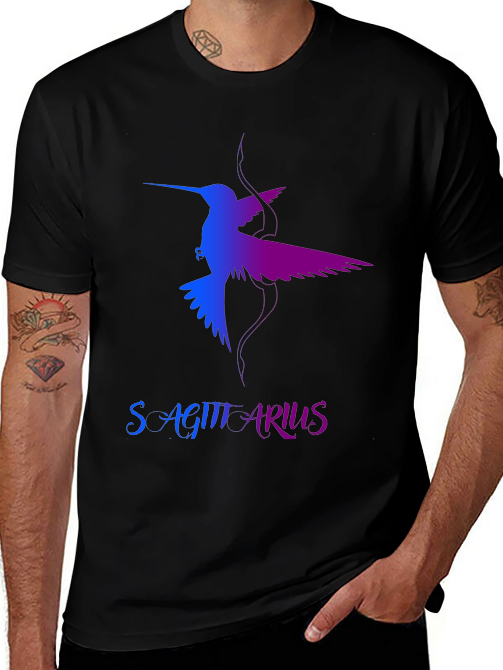 Sagittarius Hummingbird Graphic Tee - Black