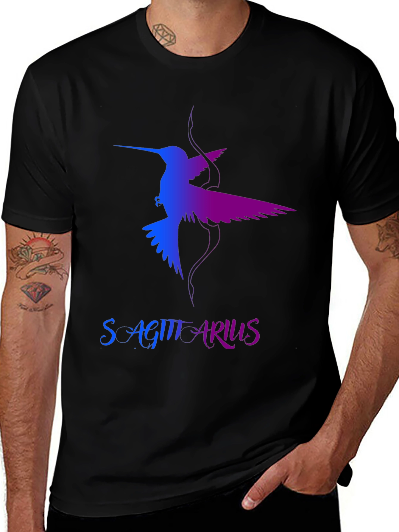 Sagittarius Hummingbird Graphic Tee - Black