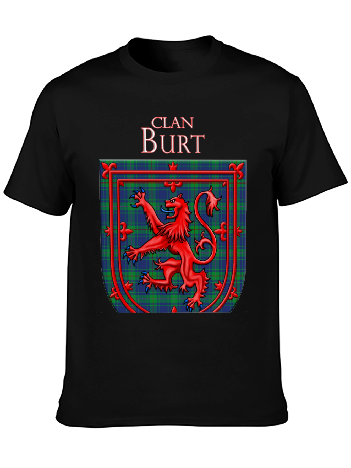 Clan Burt Scottish Tartan Crest Black T-Shirt