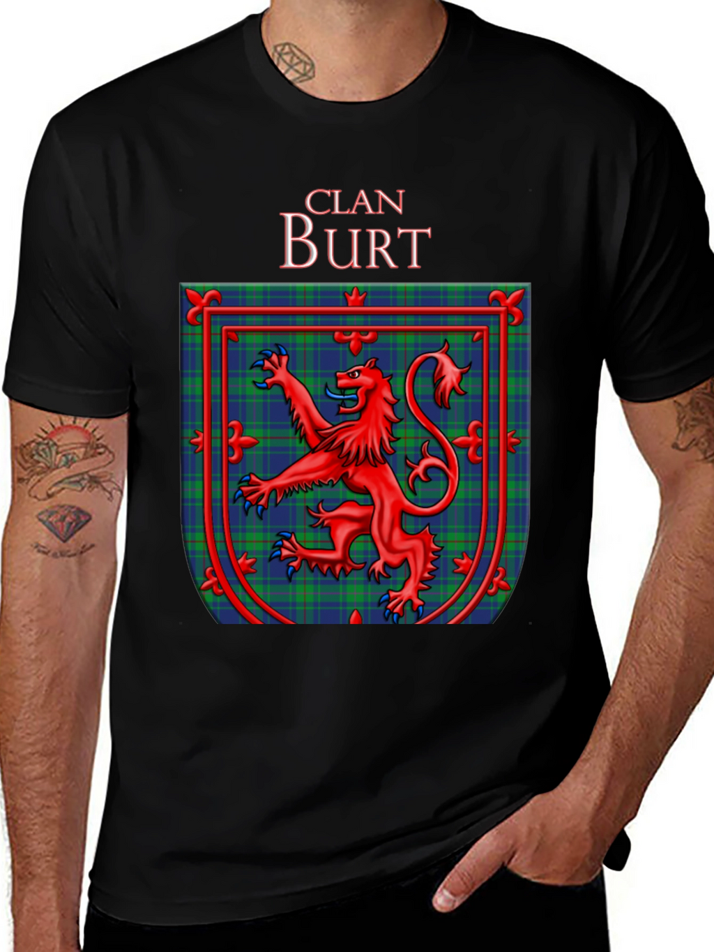 Clan Burt Scottish Tartan Crest Black T-Shirt