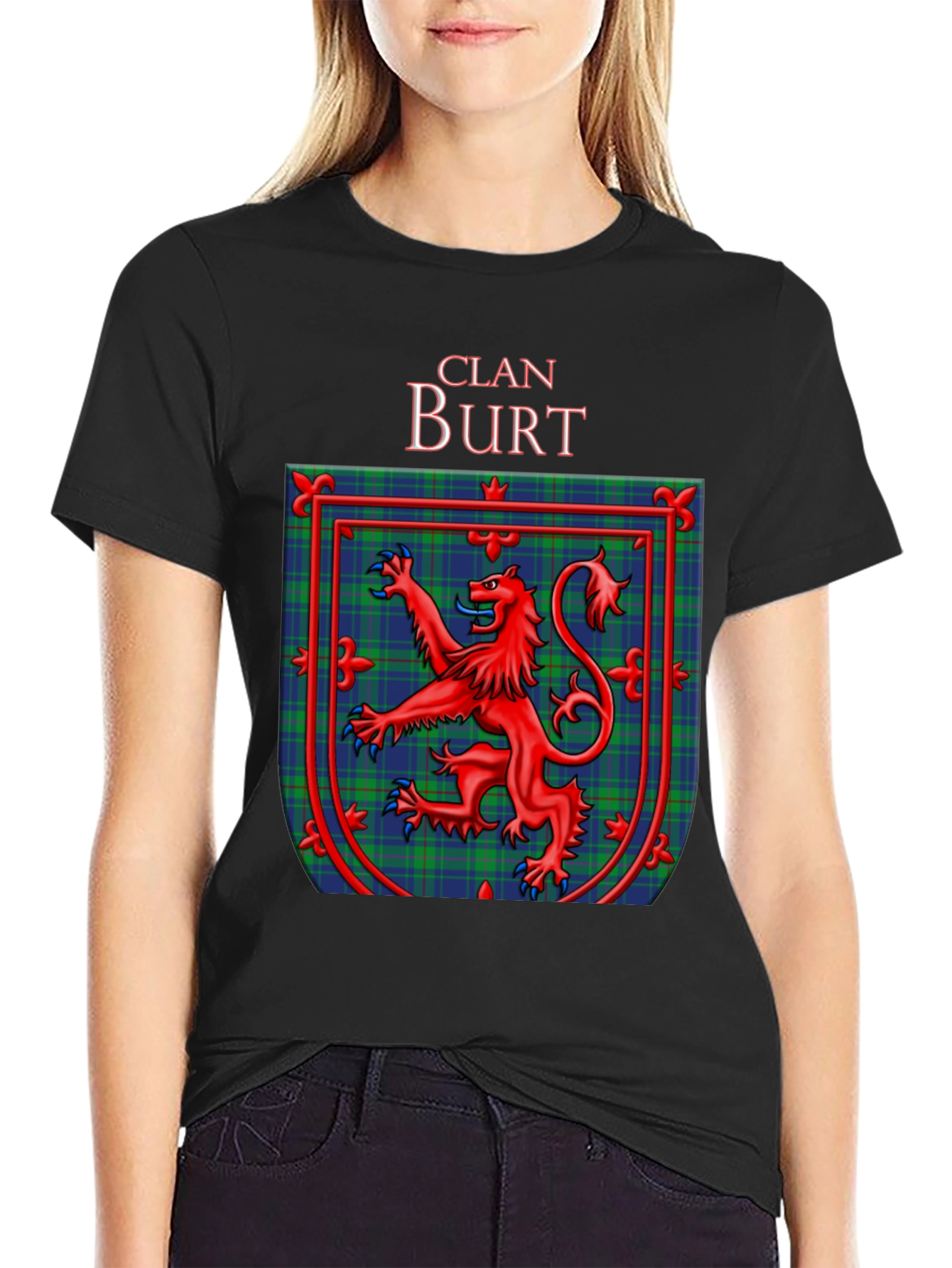 Clan Burt Scottish Tartan Crest Black T-Shirt