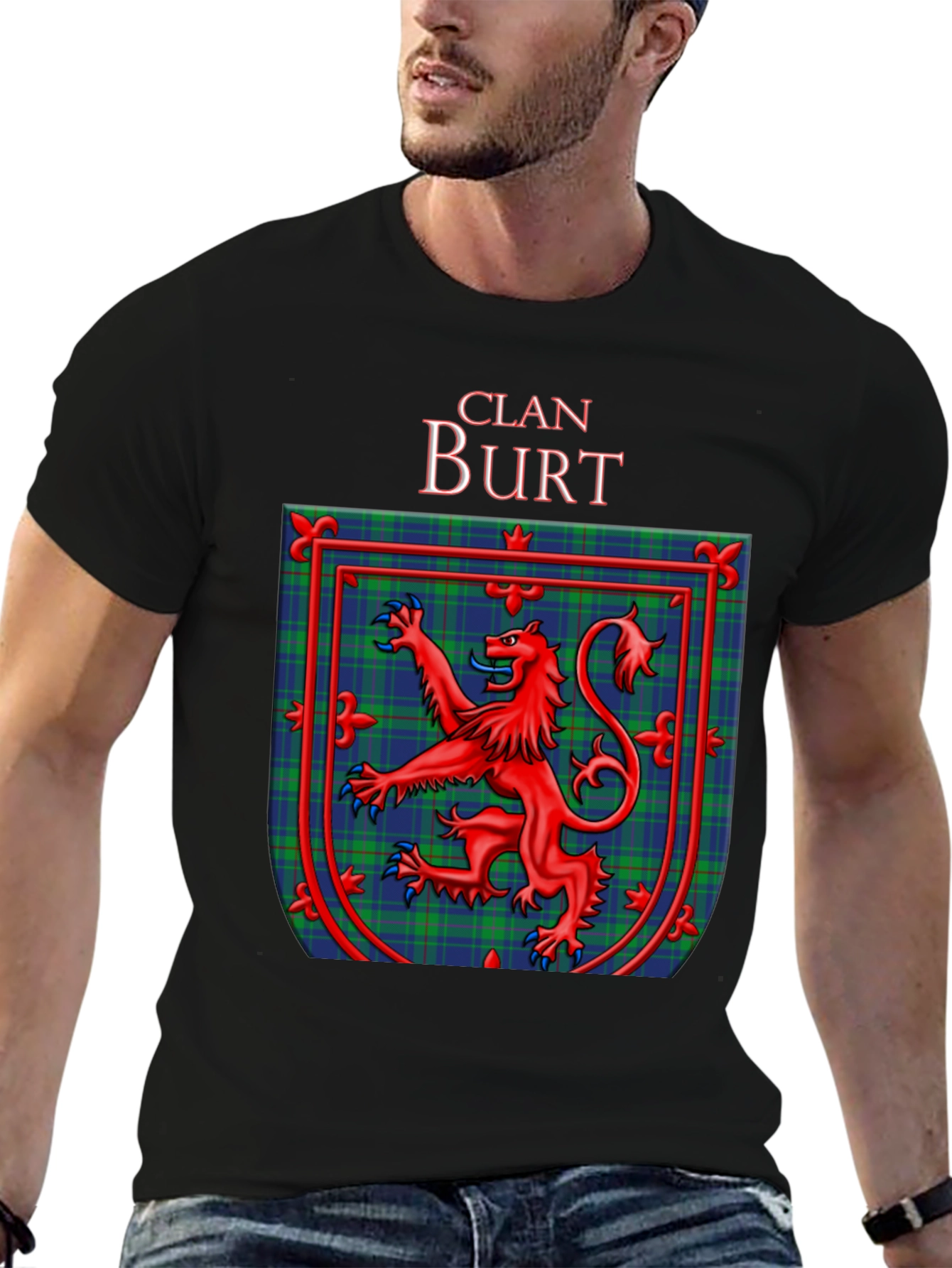 Clan Burt Scottish Tartan Crest Black T-Shirt