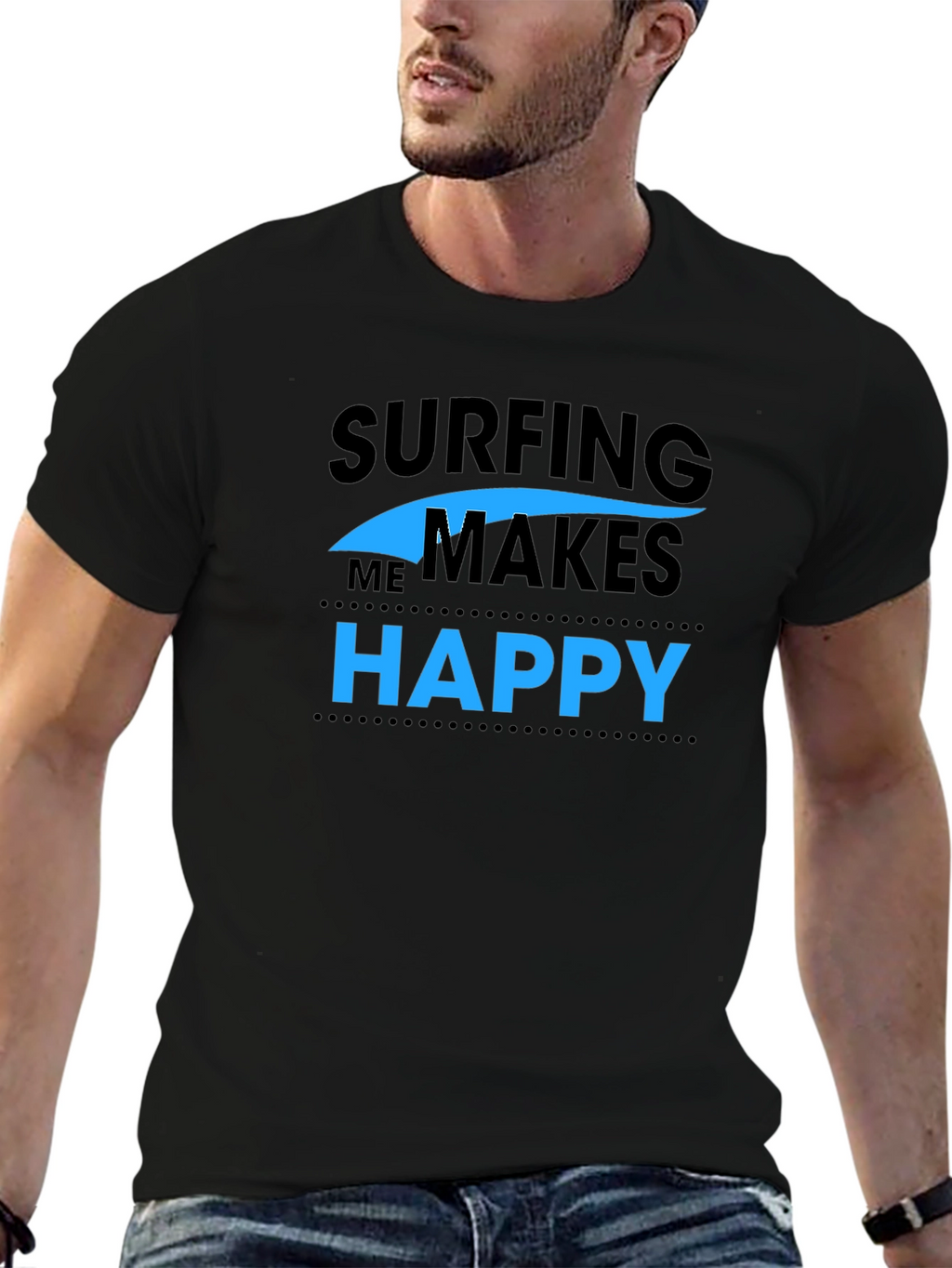 Surfing Makes Me Happy Graphic Tee - Black