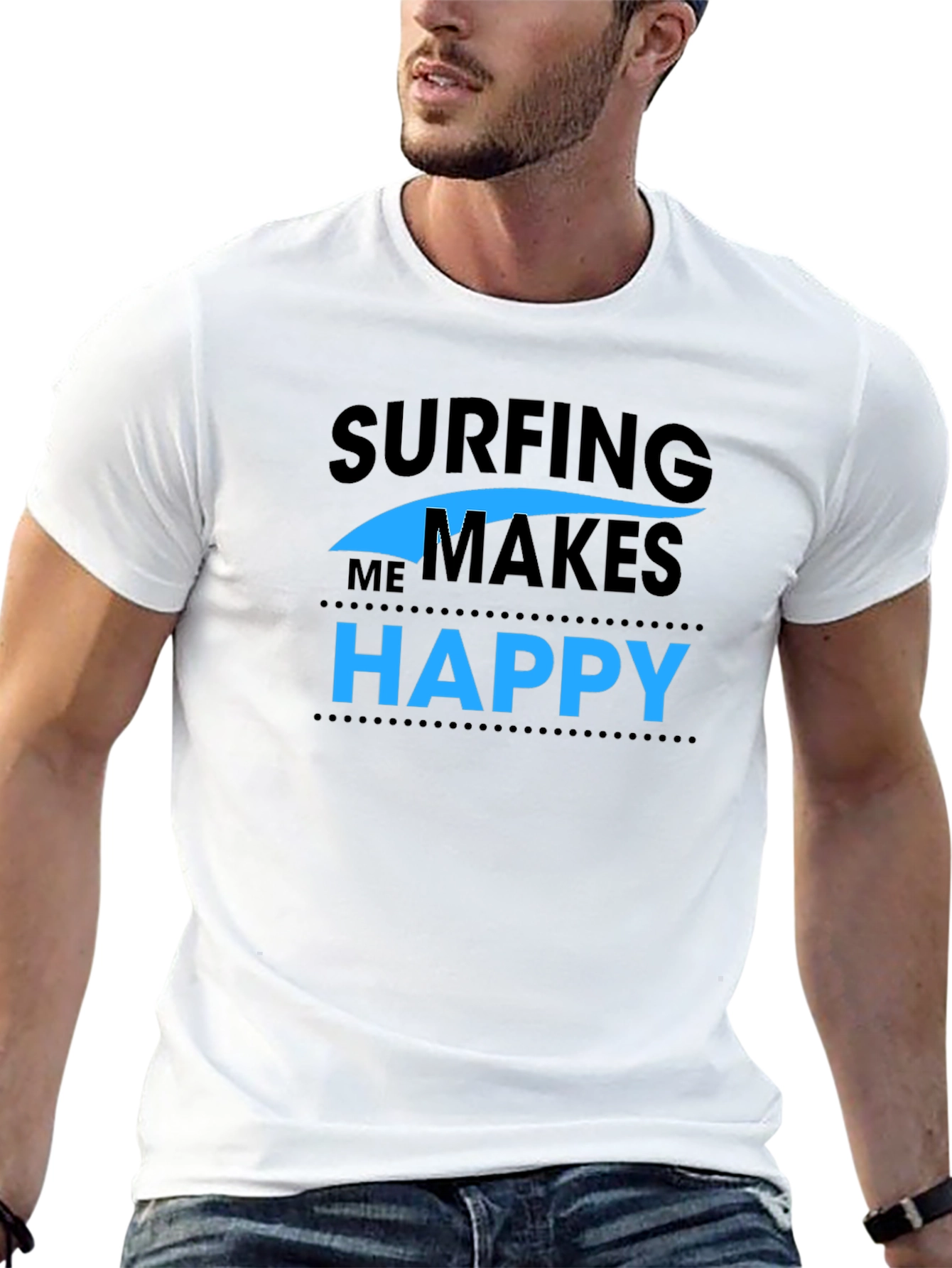 Surfing Makes Me Happy Graphic Tee - Black