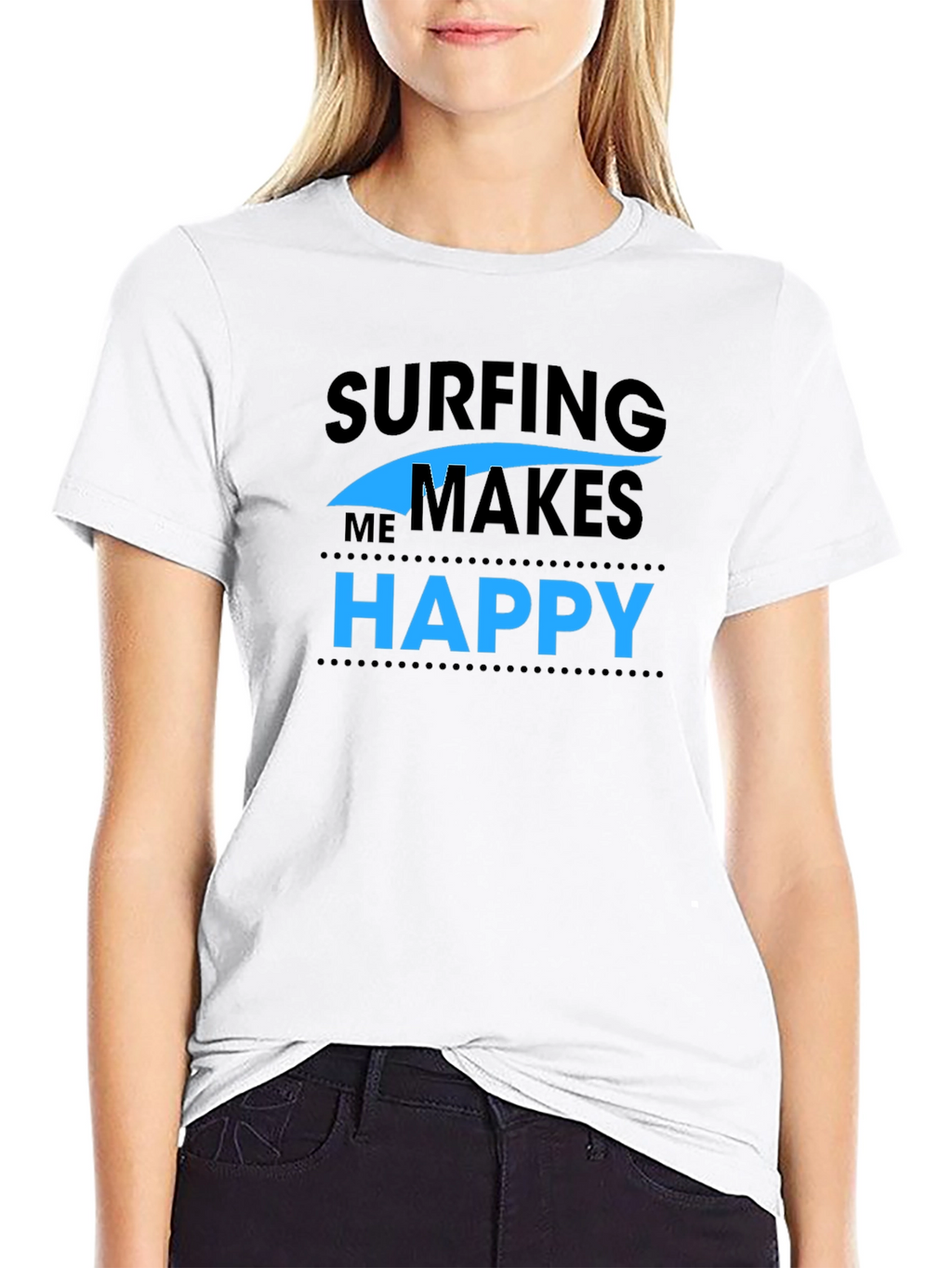 Surfing Makes Me Happy Graphic Tee - Black