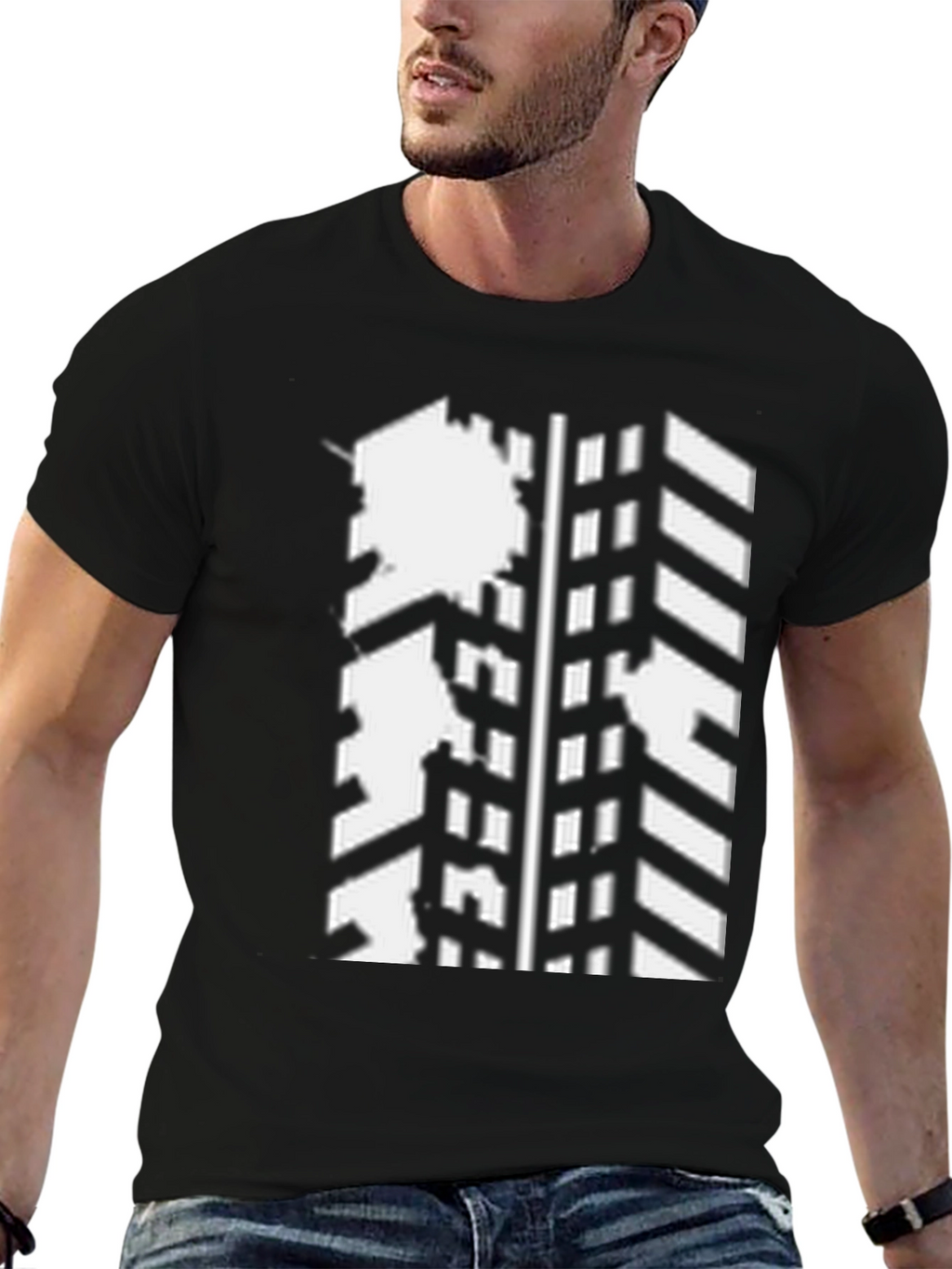 Modern Distressed Tire Track Graphic Black T-Shirt