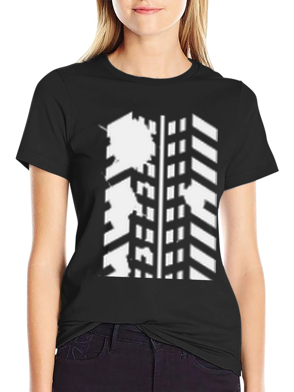 Modern Distressed Tire Track Graphic Black T-Shirt
