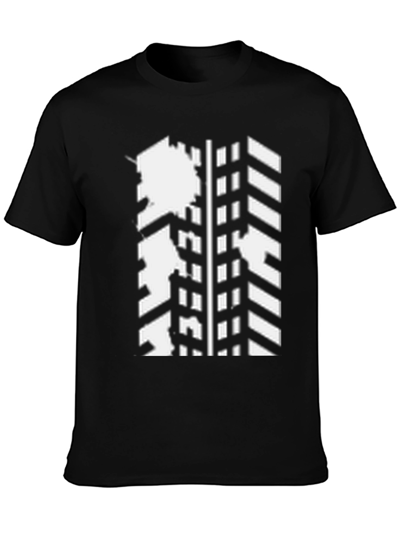 Modern Distressed Tire Track Graphic Black T-Shirt