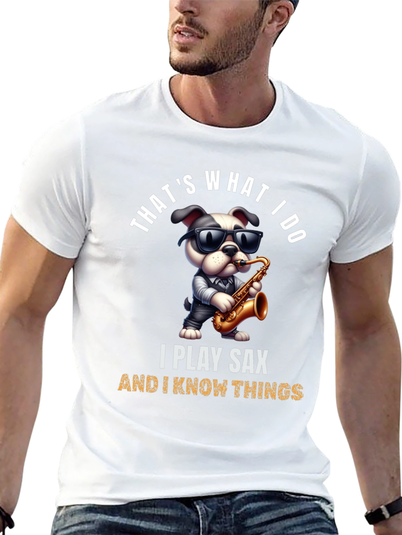 Saxophone Dog T-Shirt: I Play Sax & Know Things!