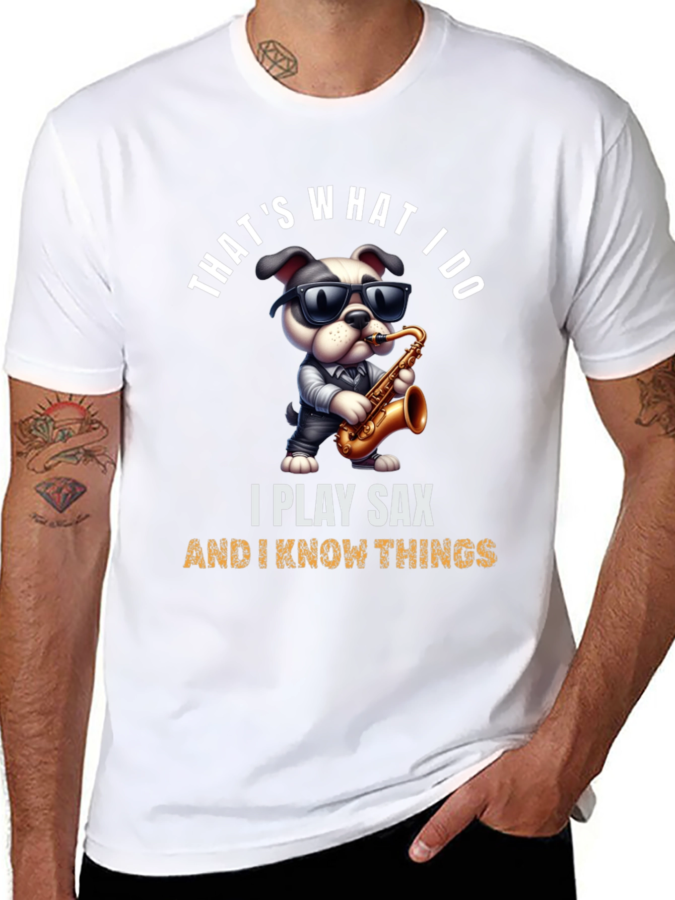 Saxophone Dog T-Shirt: I Play Sax & Know Things!