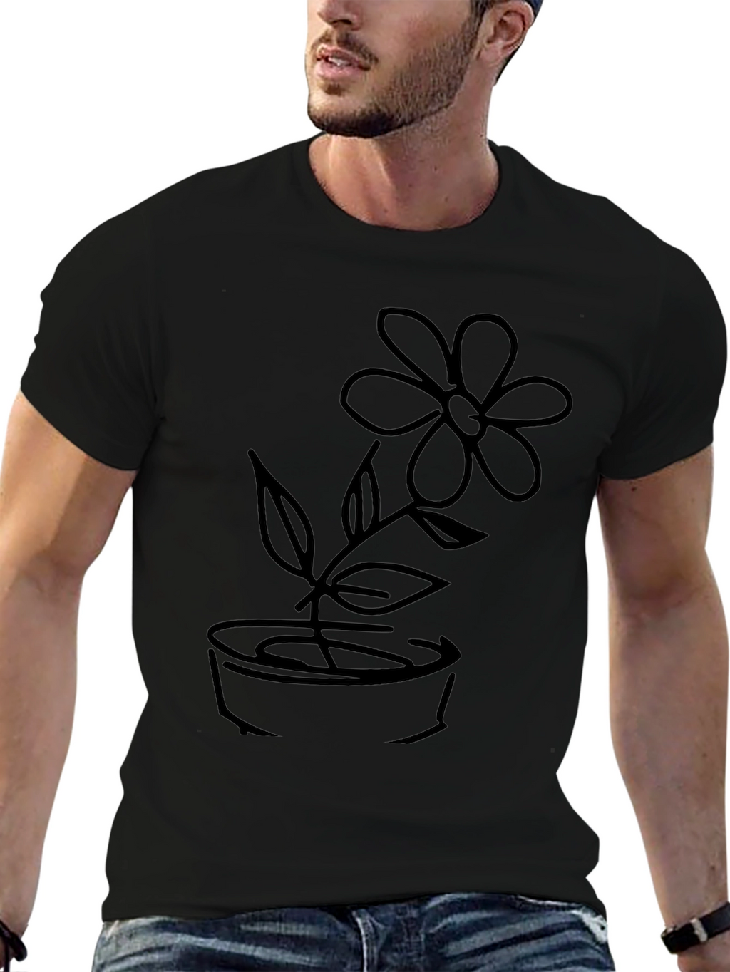 Black T-Shirt with Flower Graphic