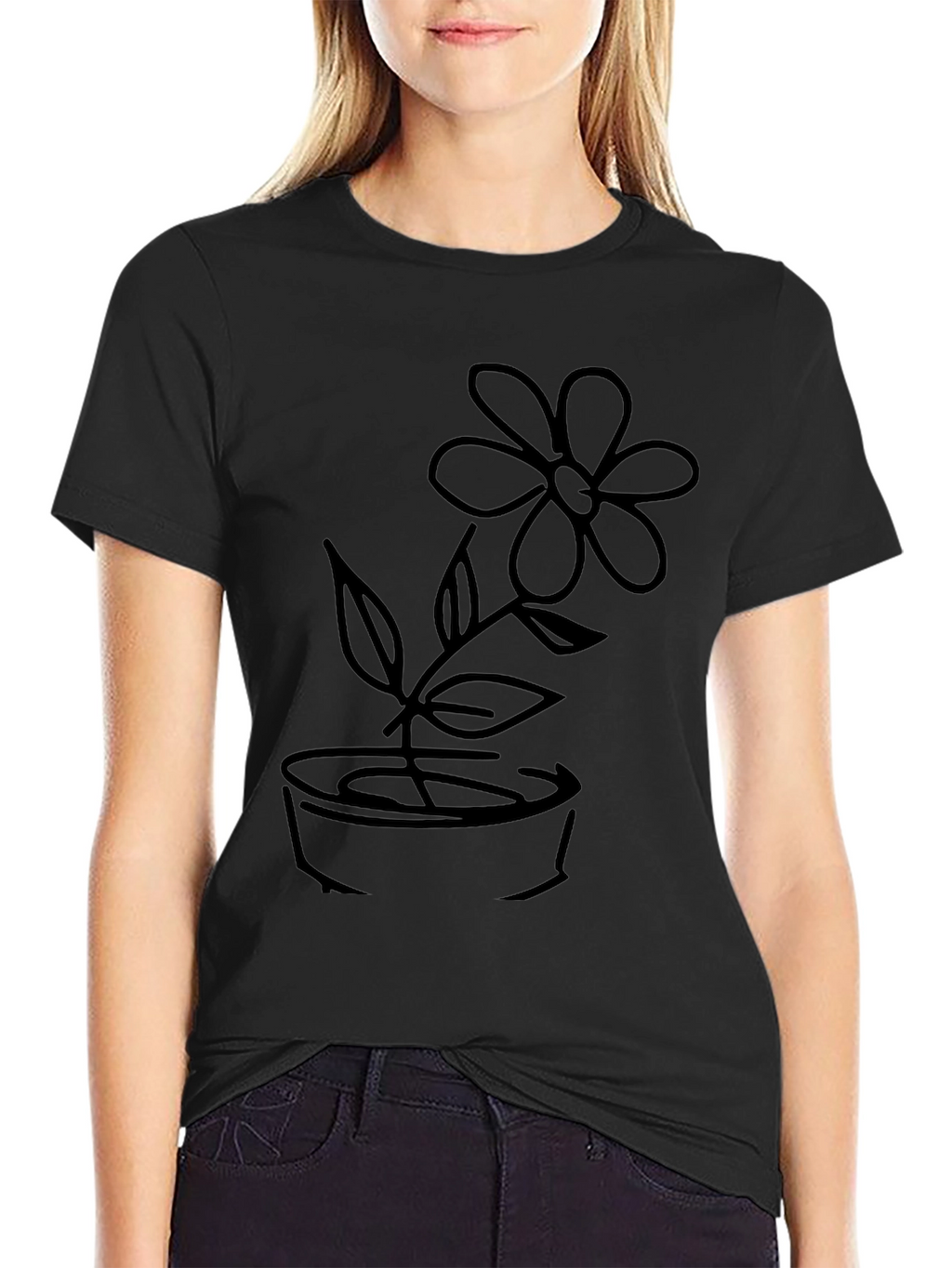 Black T-Shirt with Flower Graphic