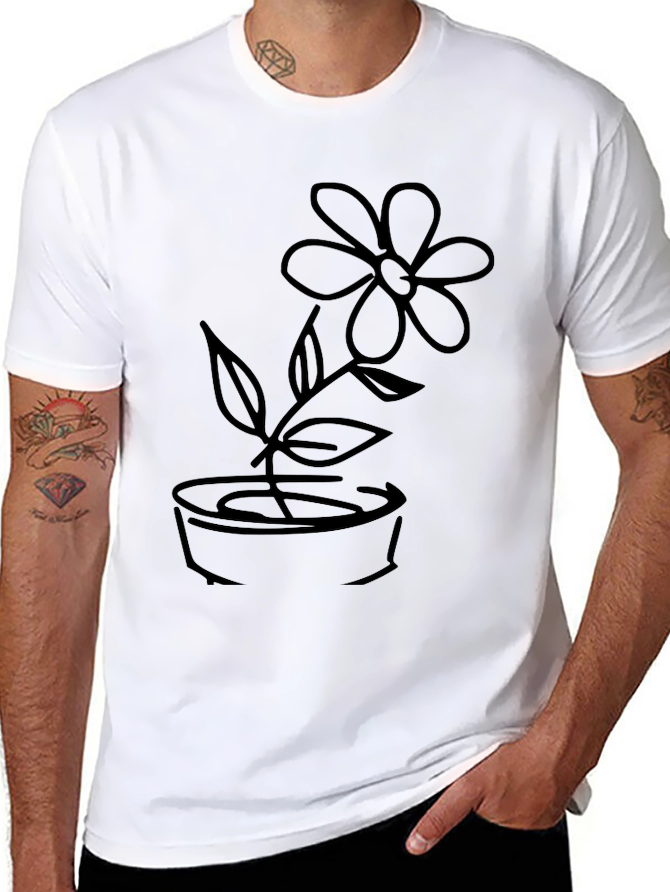 Black T-Shirt with Flower Graphic