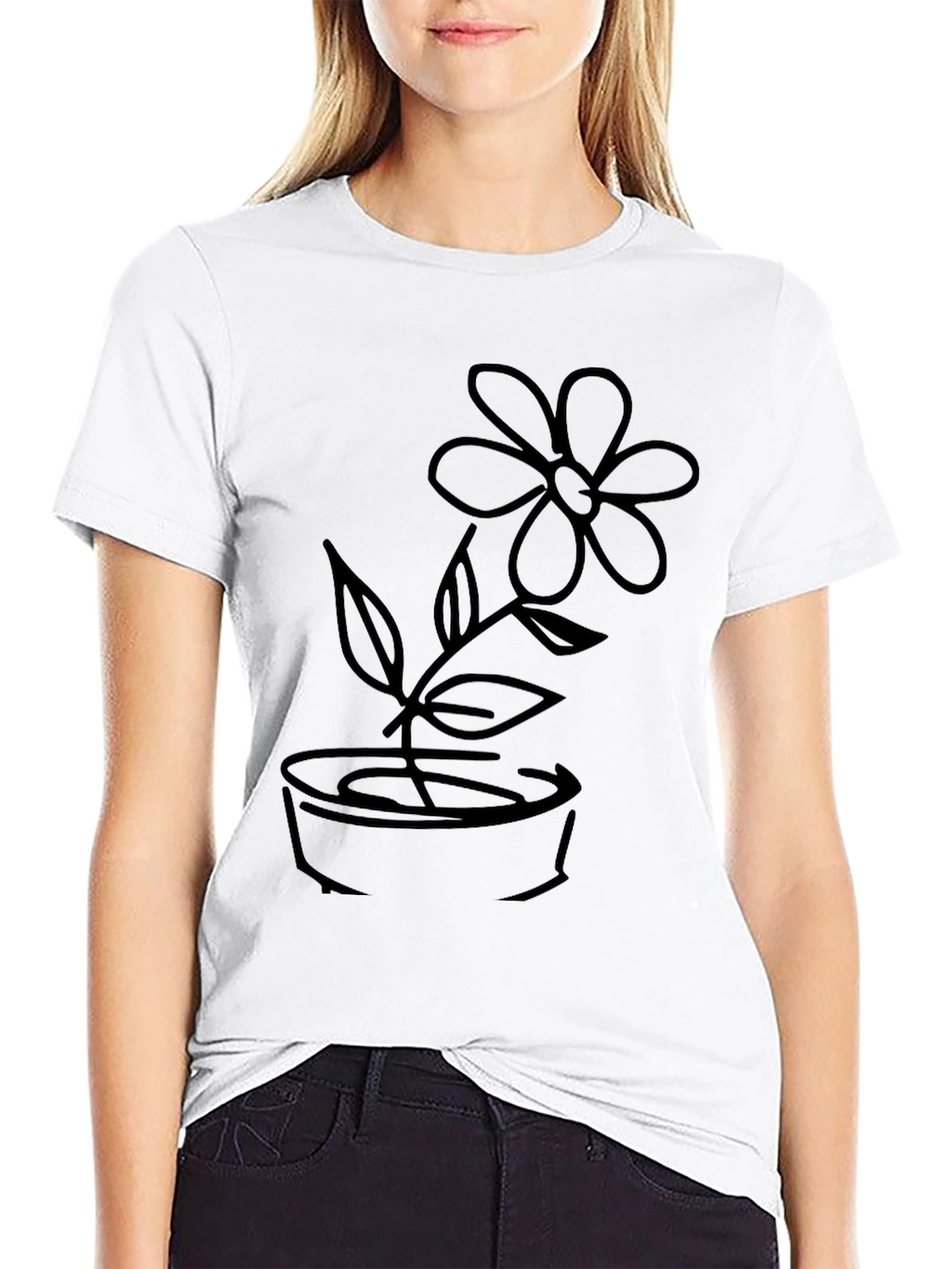 Black T-Shirt with Flower Graphic