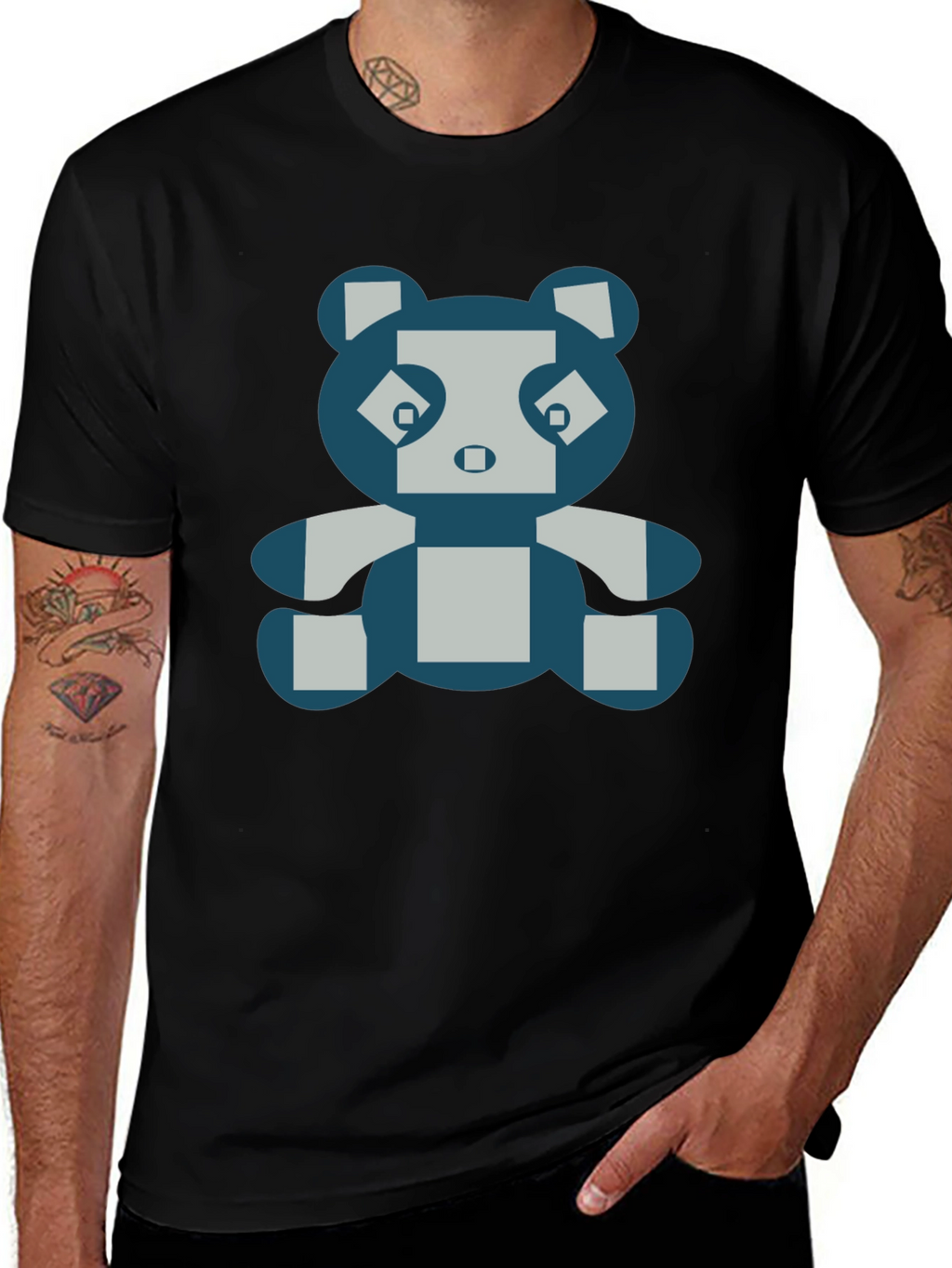 Pixel Panda Graphic Tee - Black Cotton Blend