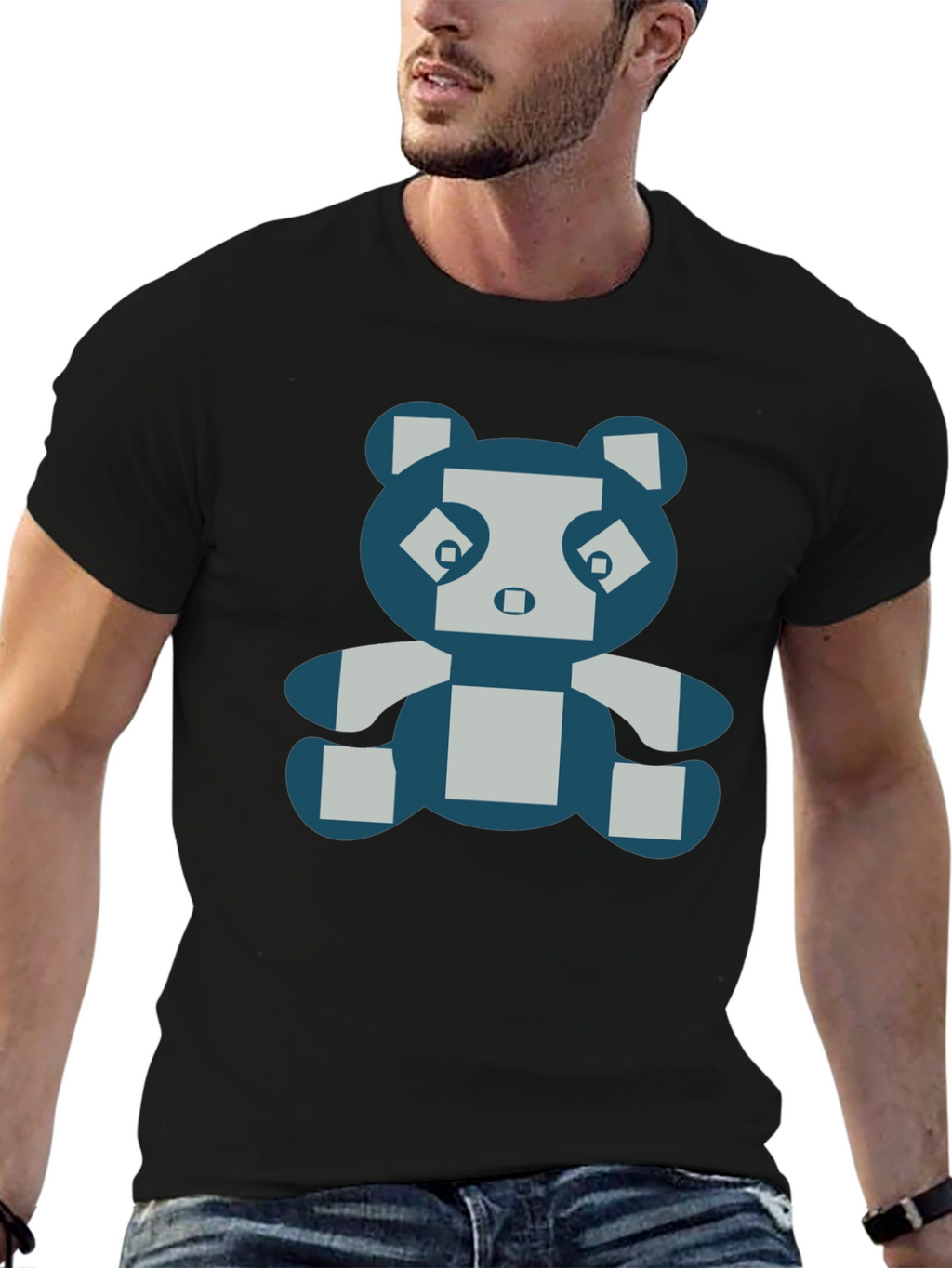 Pixel Panda Graphic Tee - Black Cotton Blend