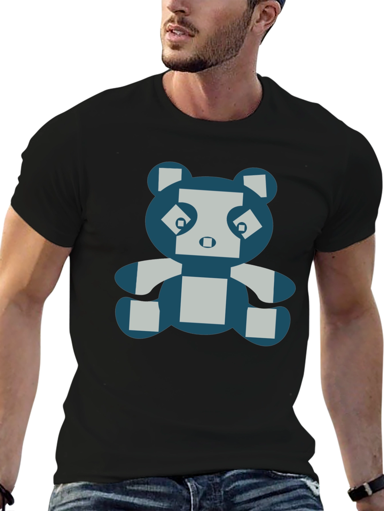 Pixel Panda Graphic Tee - Black Cotton Blend