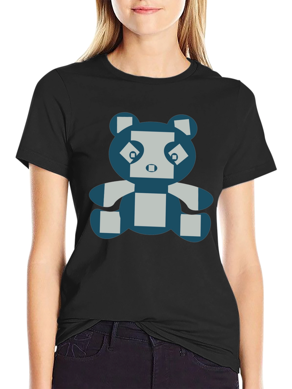 Pixel Panda Graphic Tee - Black Cotton Blend