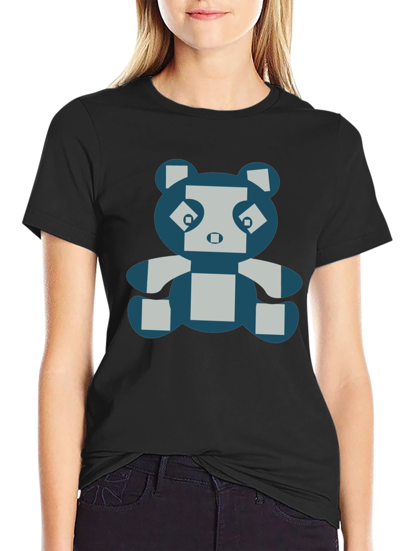 Pixel Panda Graphic Tee - Black Cotton Blend