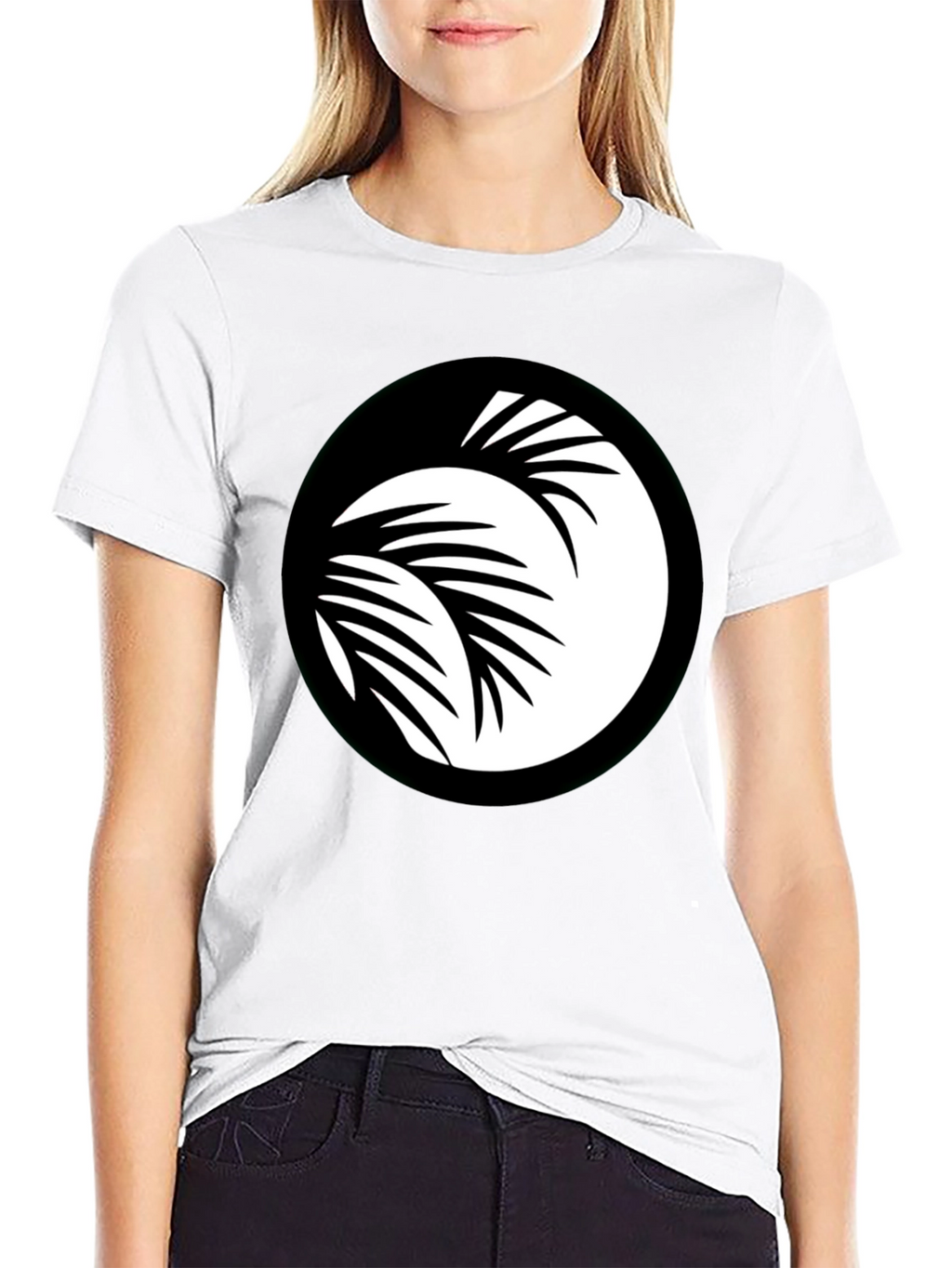 Black T-Shirt with Palm Leaf Circle Graphic