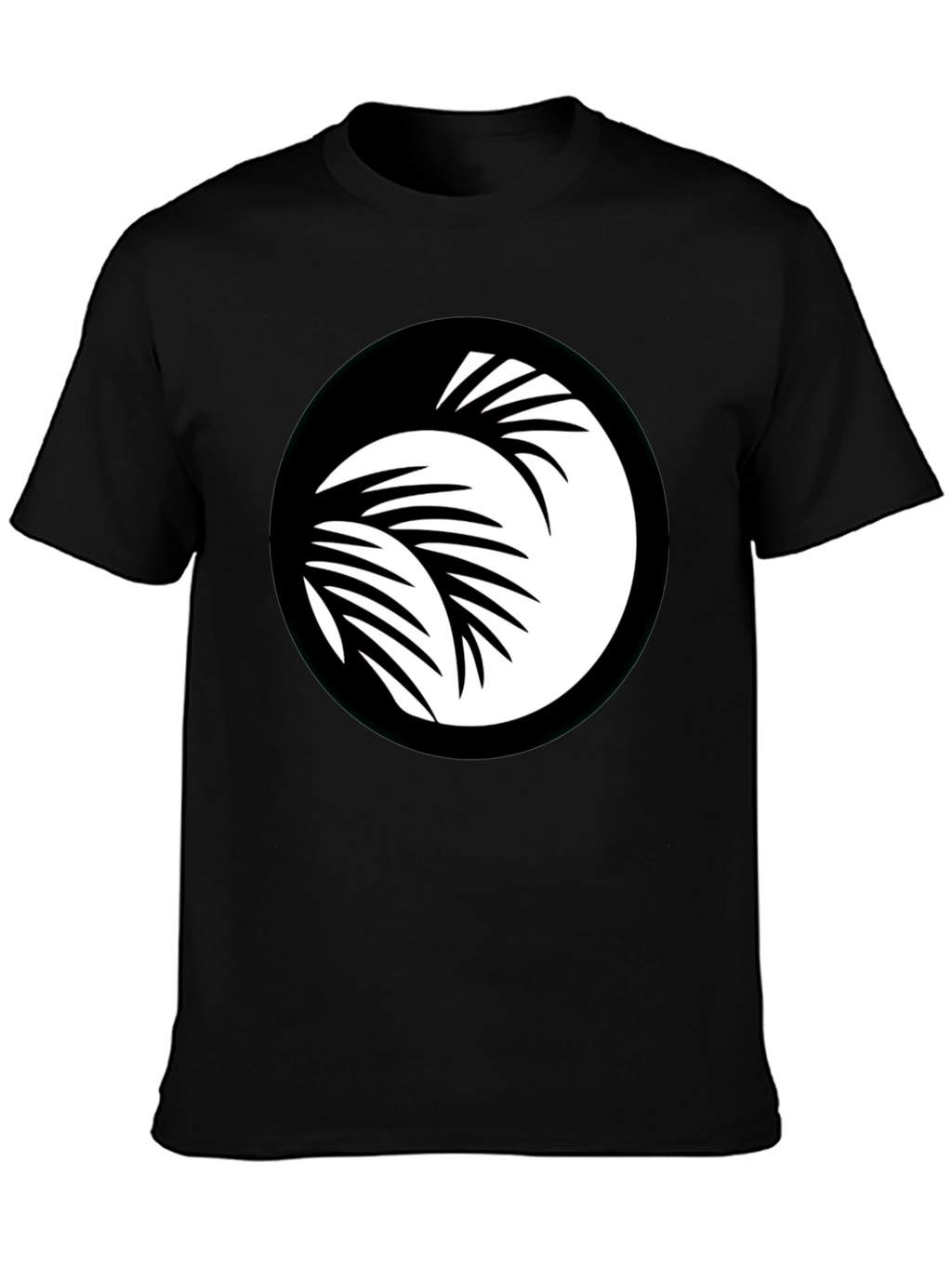 Black T-Shirt with Palm Leaf Circle Graphic