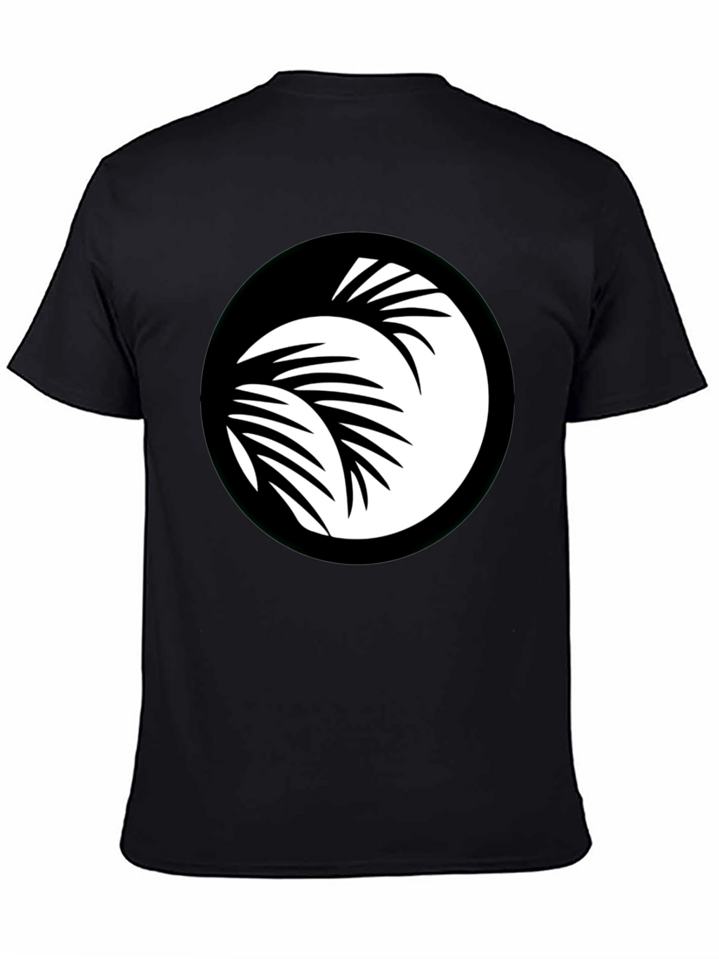 Black T-Shirt with Palm Leaf Circle Graphic