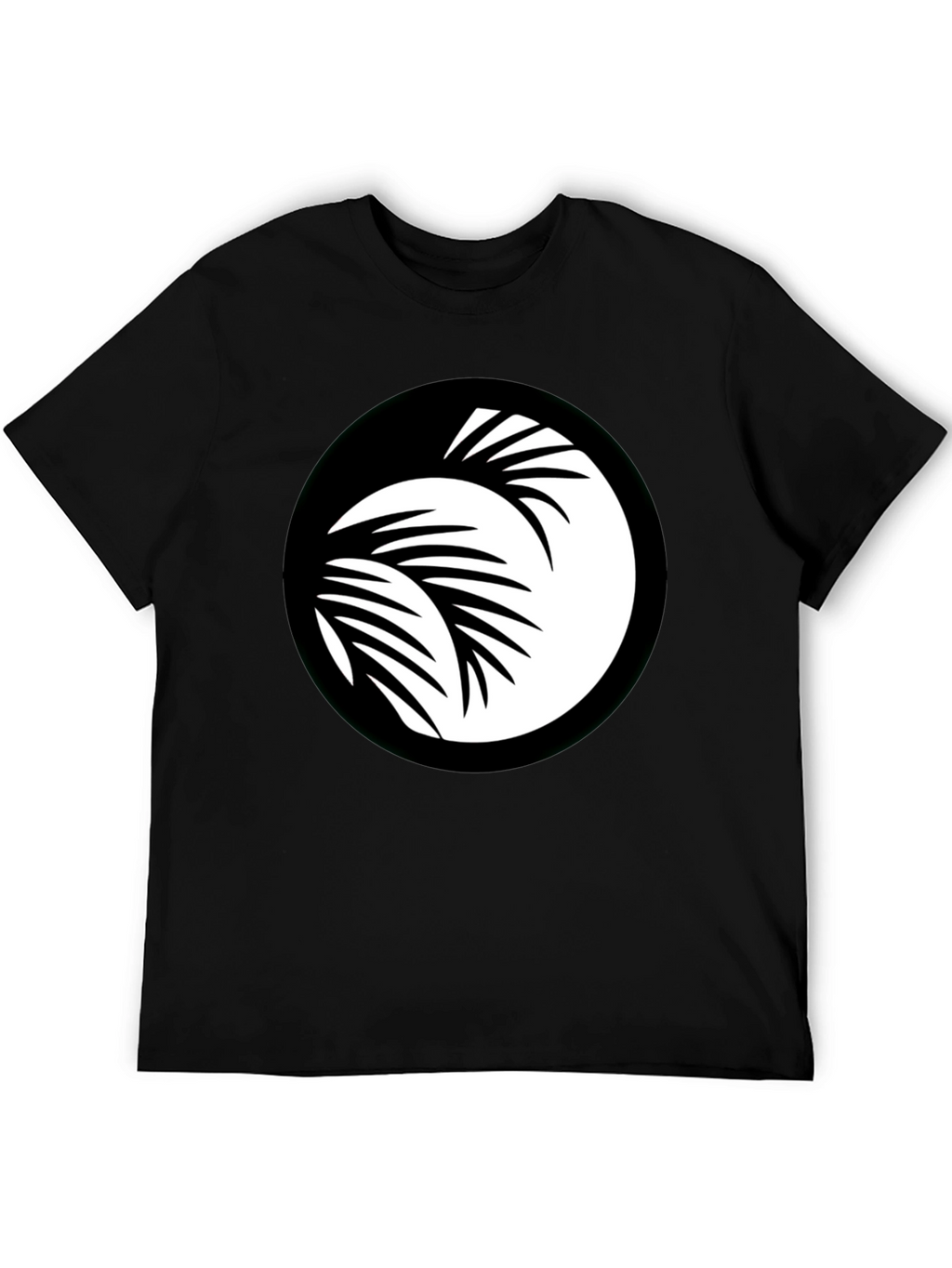 Black T-Shirt with Palm Leaf Circle Graphic