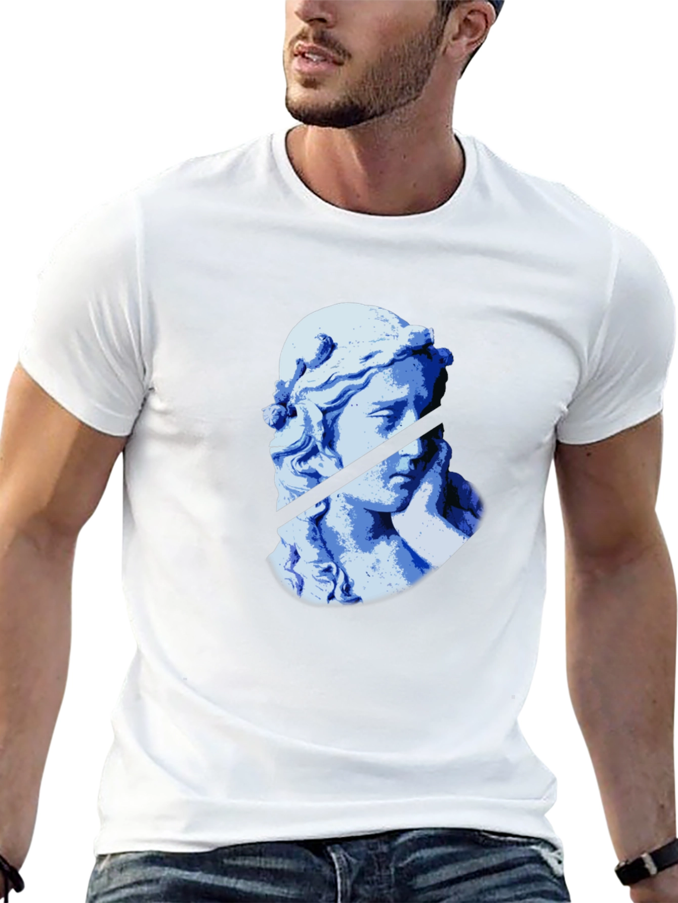 Blue Statue Graphic Black T-Shirt