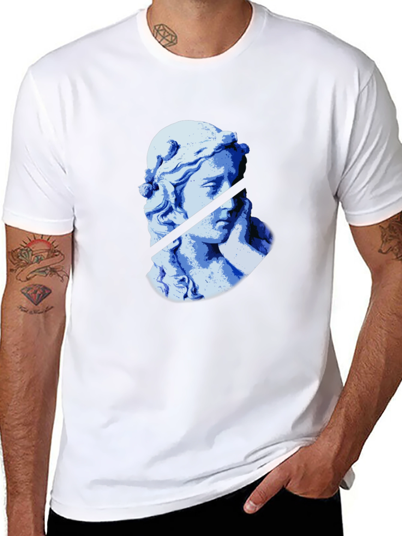Blue Statue Graphic Black T-Shirt