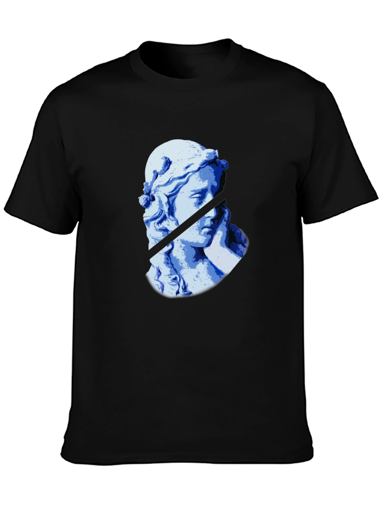 Blue Statue Graphic Black T-Shirt