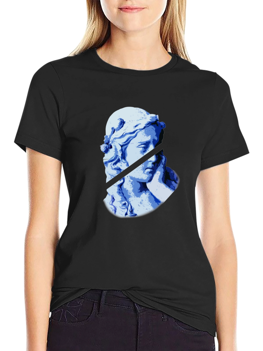Blue Statue Graphic Black T-Shirt