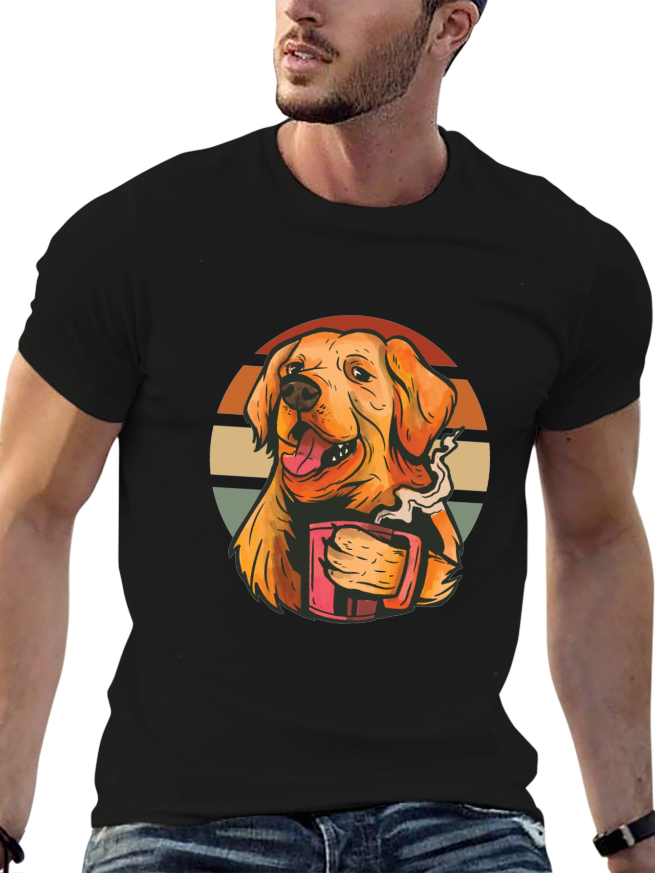 Dog Lover Tee: Golden Retriever Coffee Graphic T-Shirt