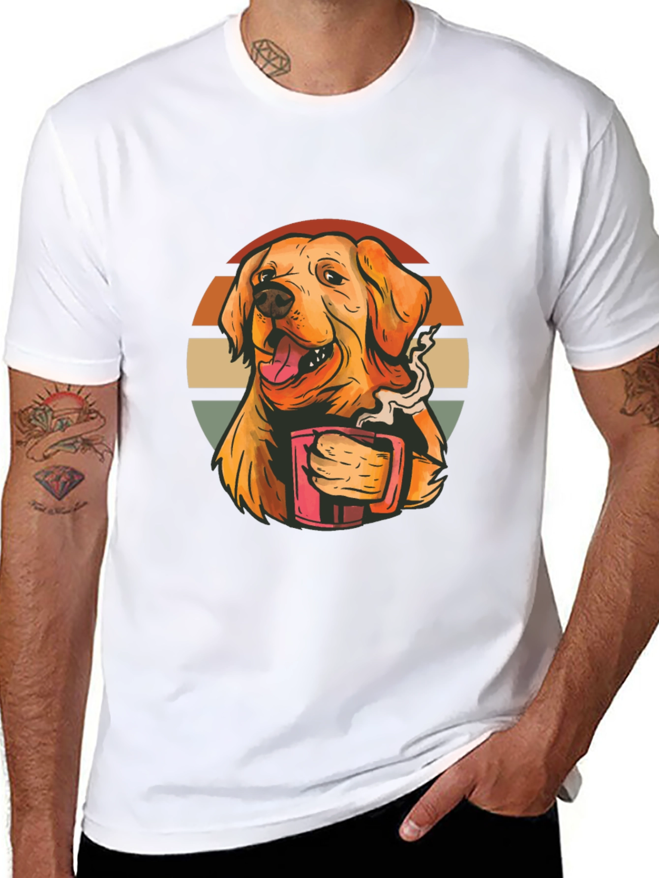 Dog Lover Tee: Golden Retriever Coffee Graphic T-Shirt