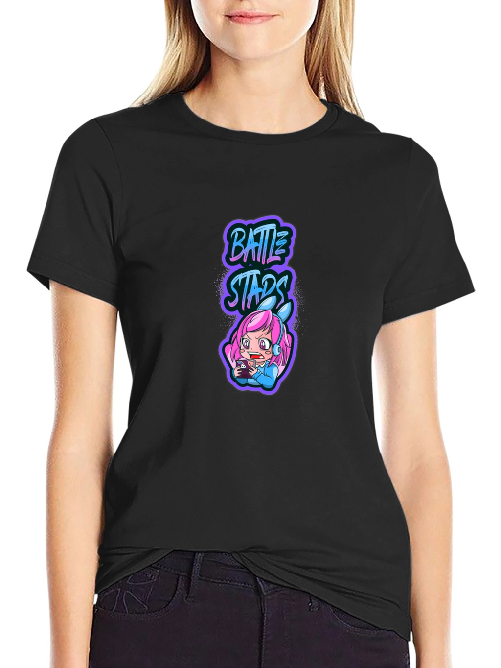 Battle Stars Anime Gamer Black T-Shirt