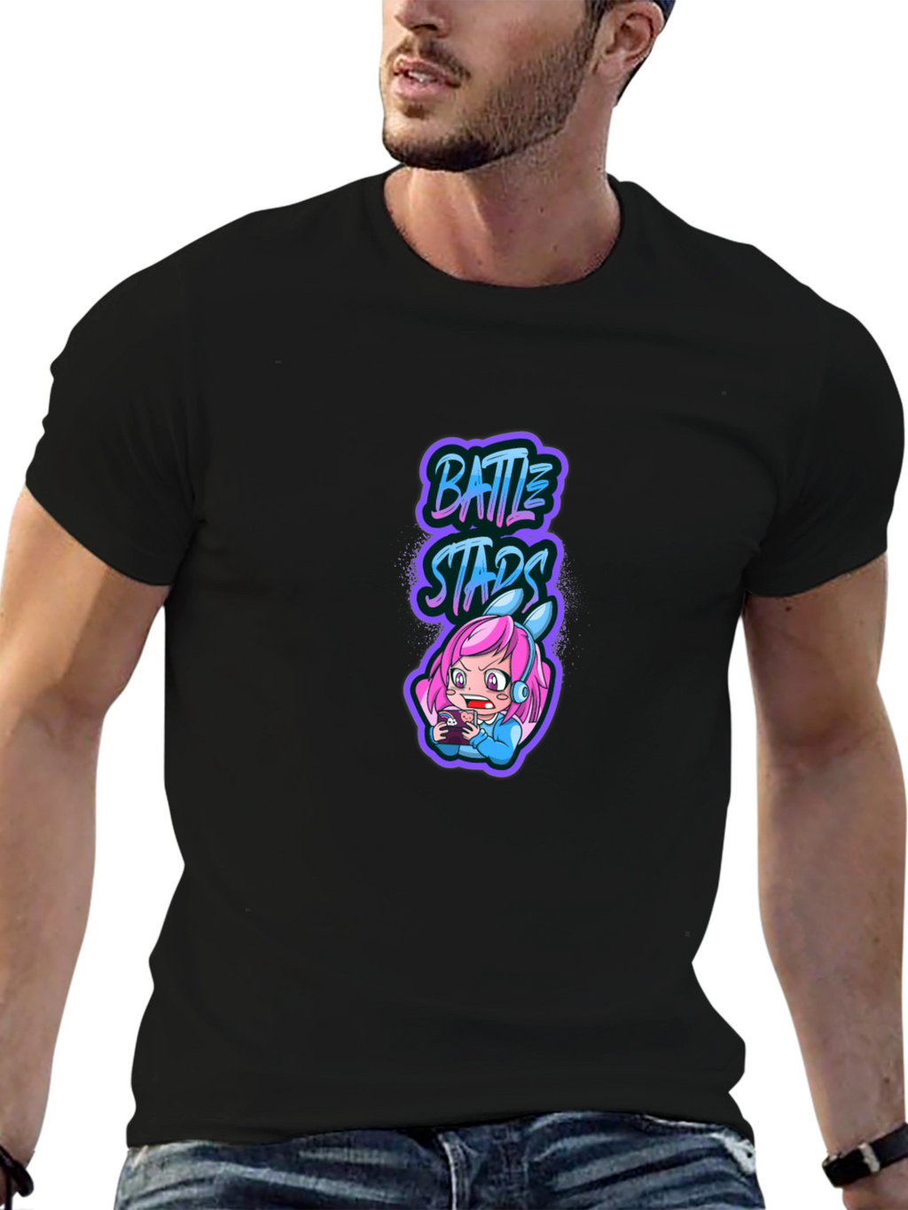 Battle Stars Anime Gamer Black T-Shirt