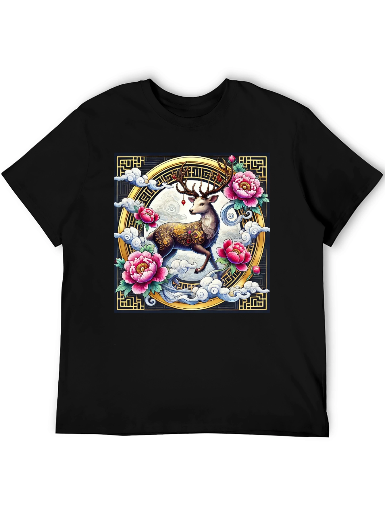 Deer and Peony Graphic Print Tee