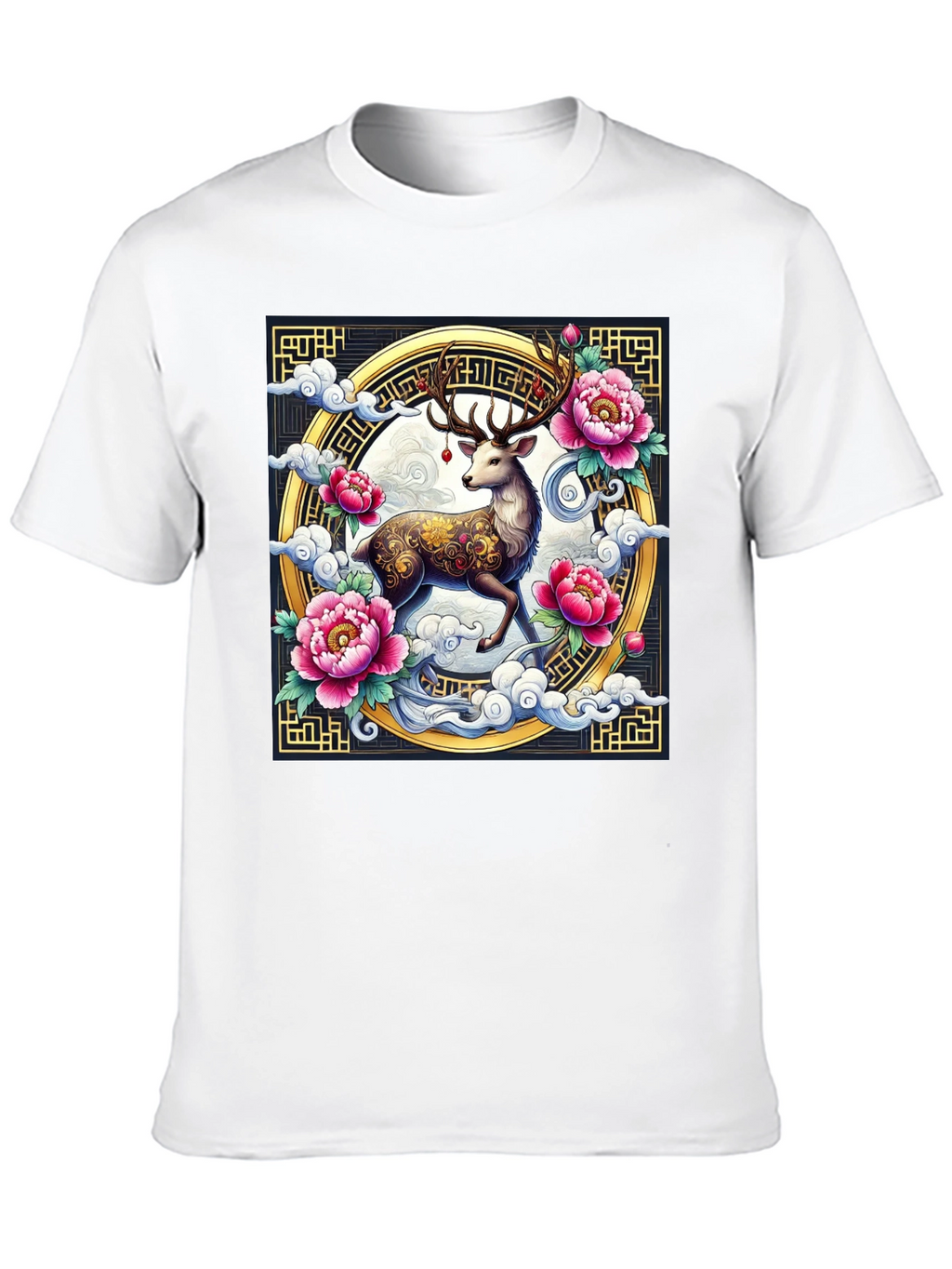 Deer and Peony Graphic Print Tee