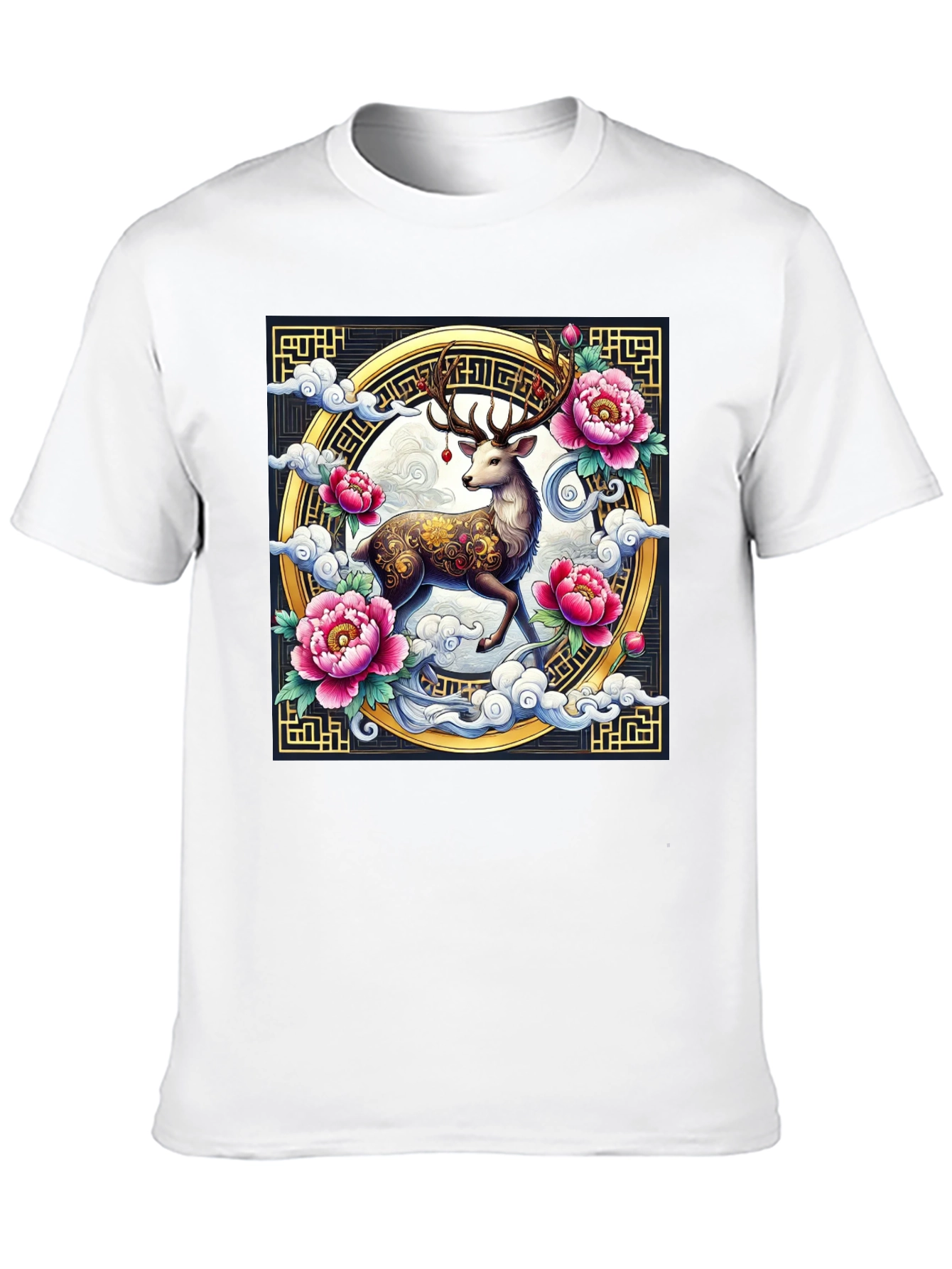 Deer and Peony Graphic Print Tee