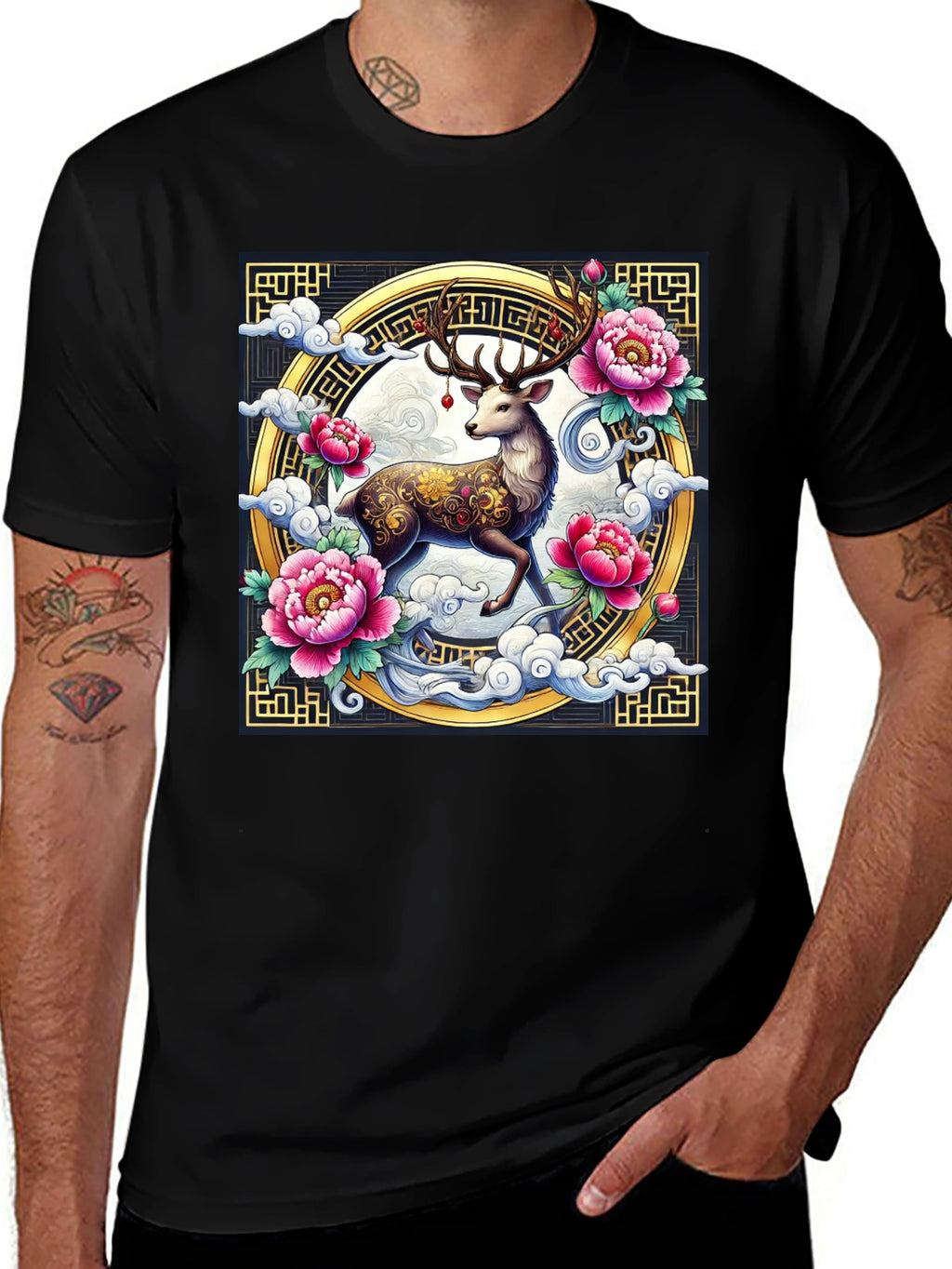 Deer and Peony Graphic Print Tee