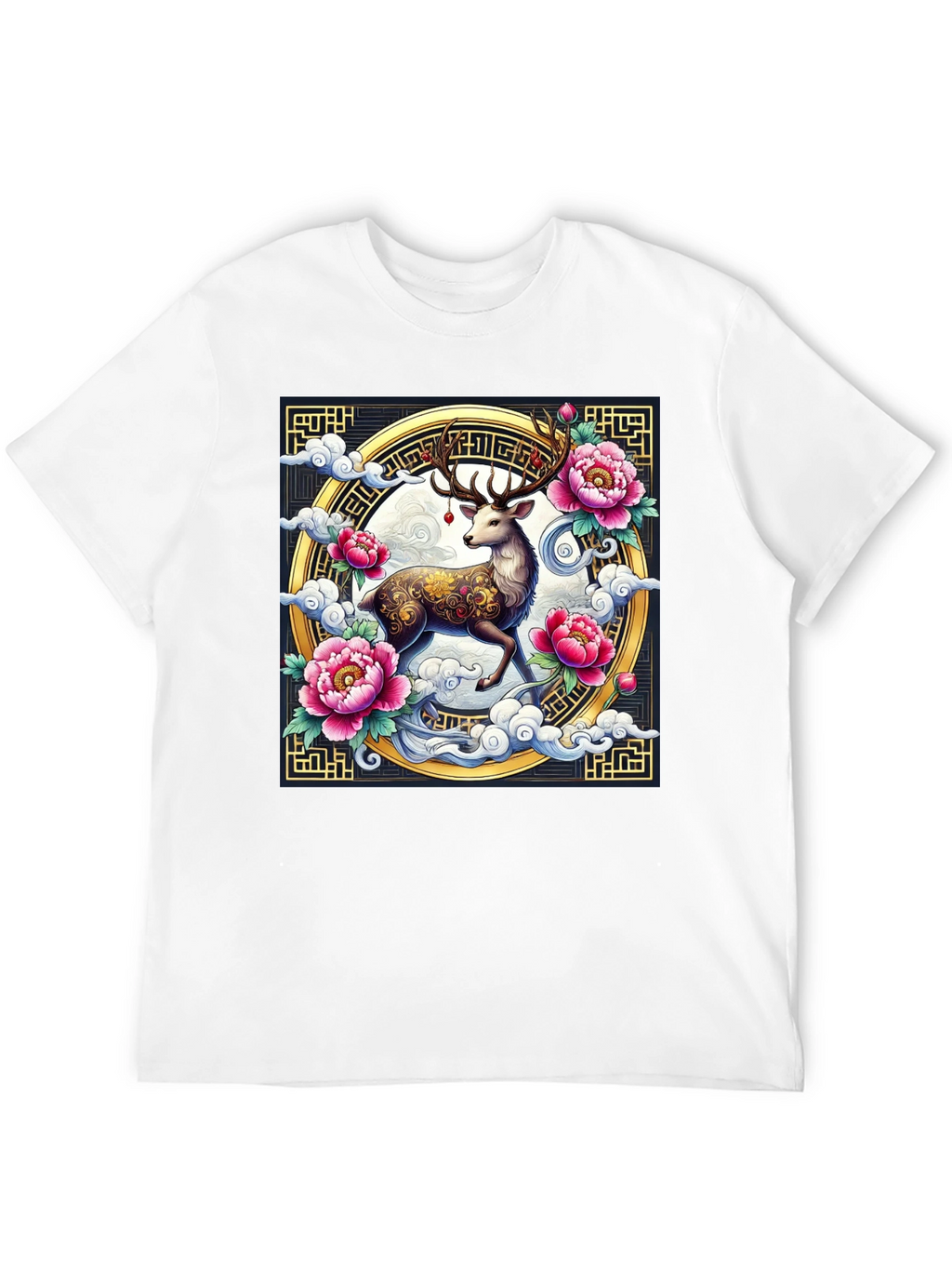 Deer and Peony Graphic Print Tee