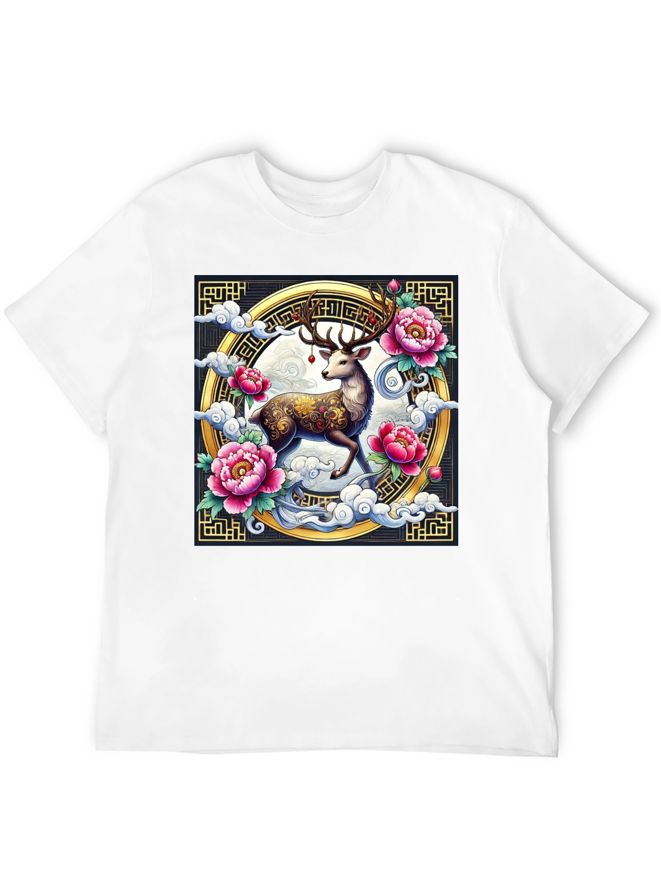 Deer and Peony Graphic Print Tee