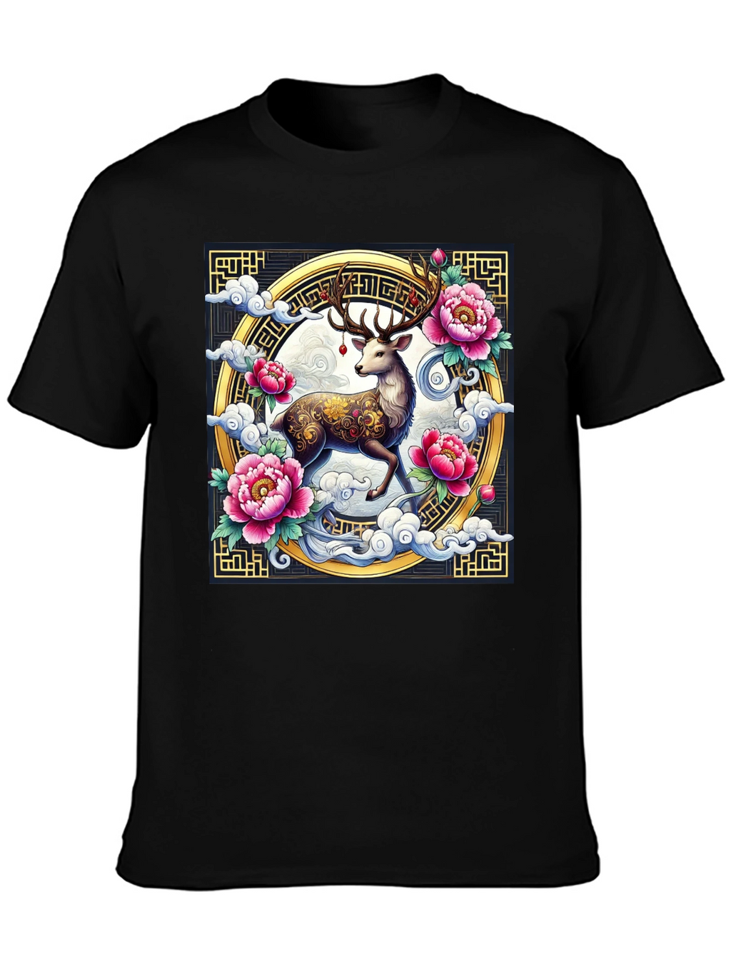 Deer and Peony Graphic Print Tee