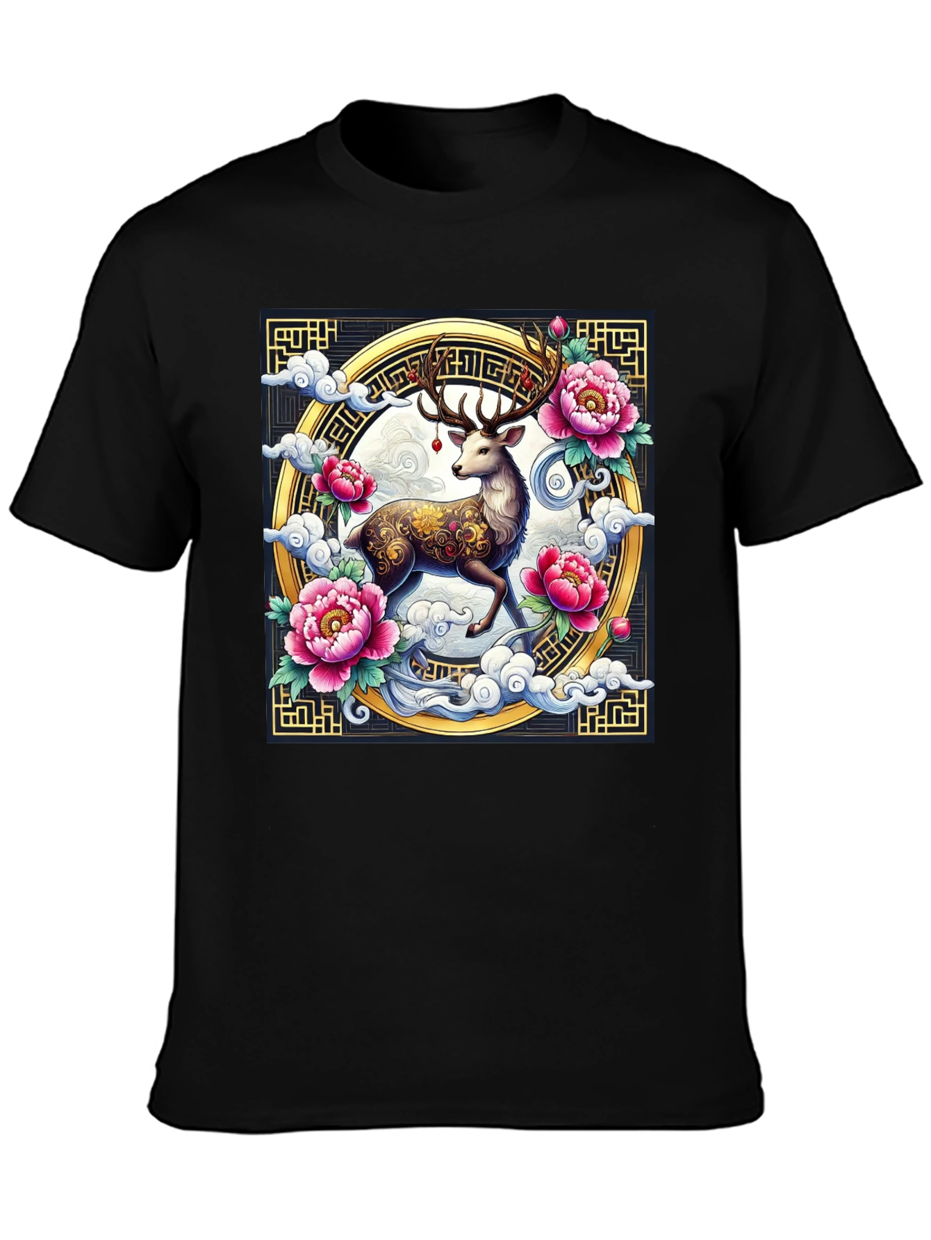 Deer and Peony Graphic Print Tee